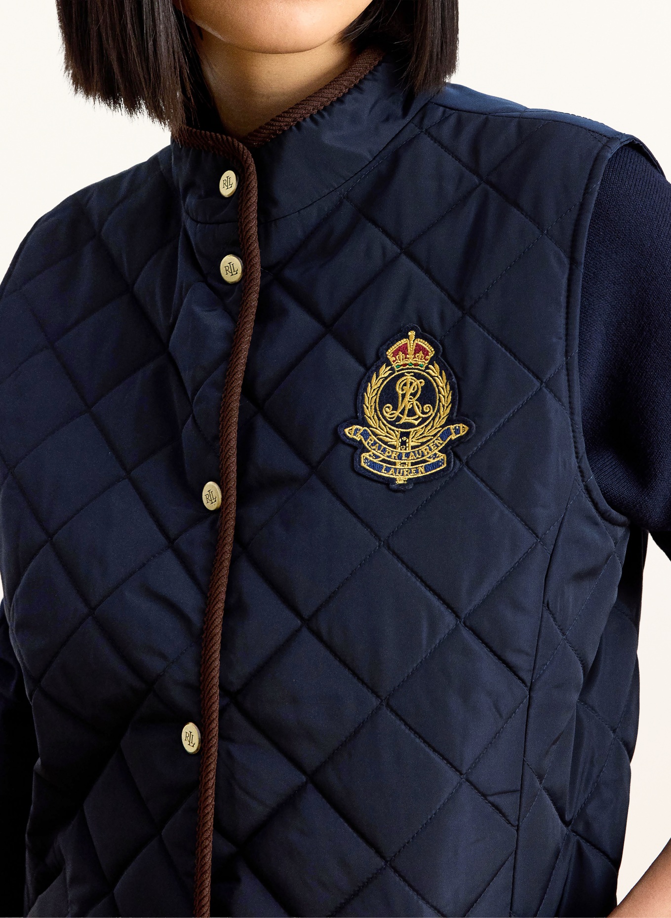 LAUREN RALPH LAUREN Prošívaná vesta: TMAVĚ MODRÁ / TMAVĚ HNĚDÁ
