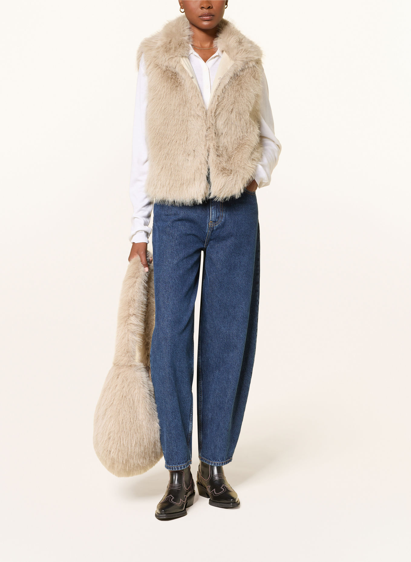 MRS & HUGS Veste sans manches en fausse fourrure: BEIGE