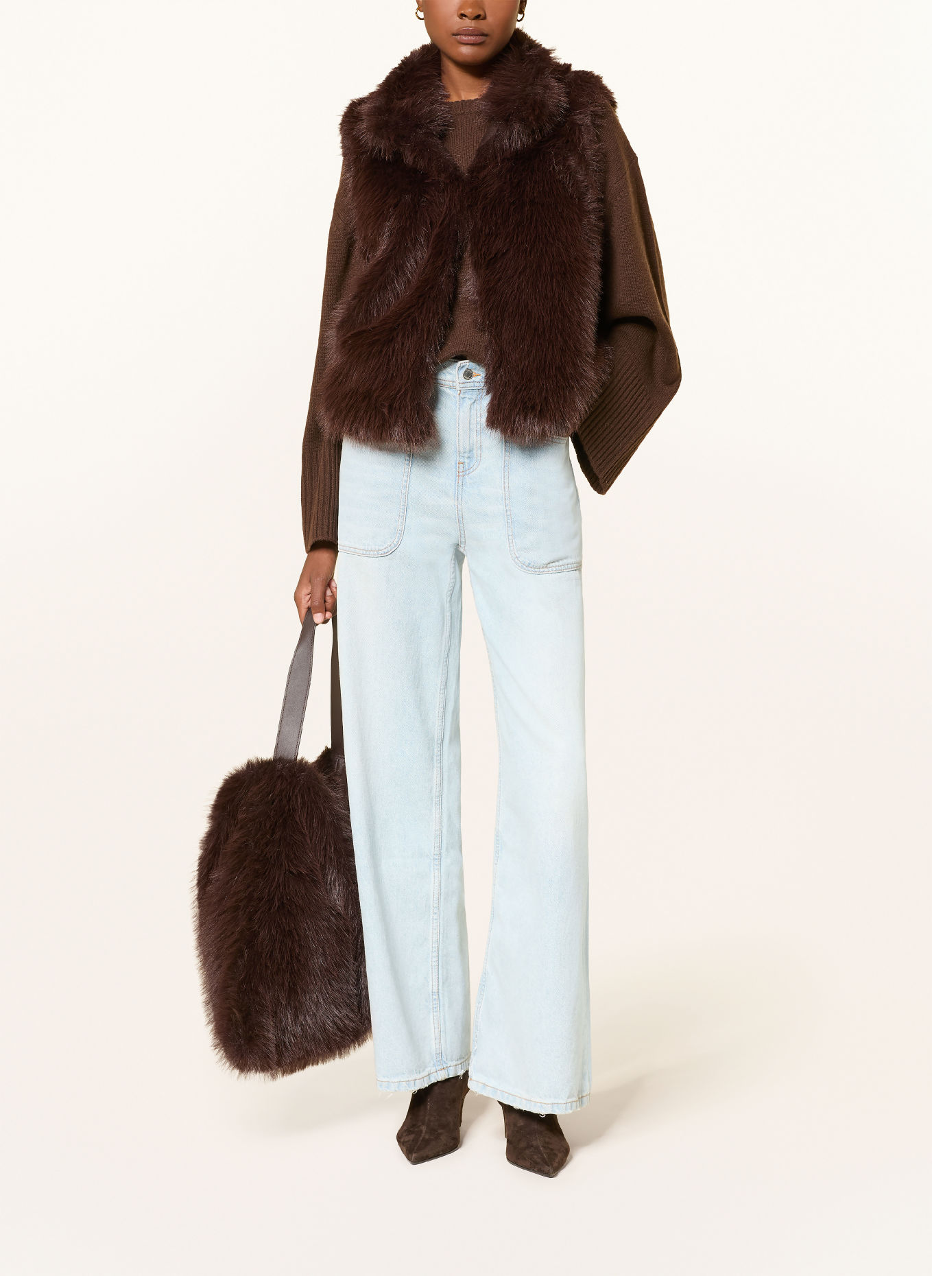MRS & HUGS Faux fur vest: DARK BROWN
