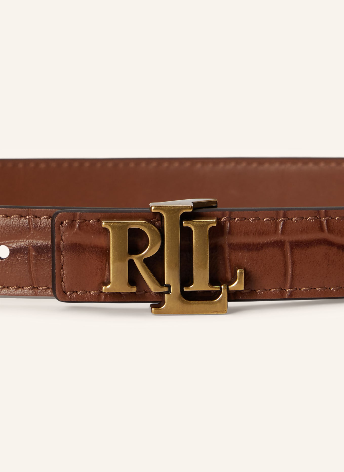 LAUREN RALPH LAUREN Oboustranný kožený opasek: HNĚDÁ / ZLATÁ