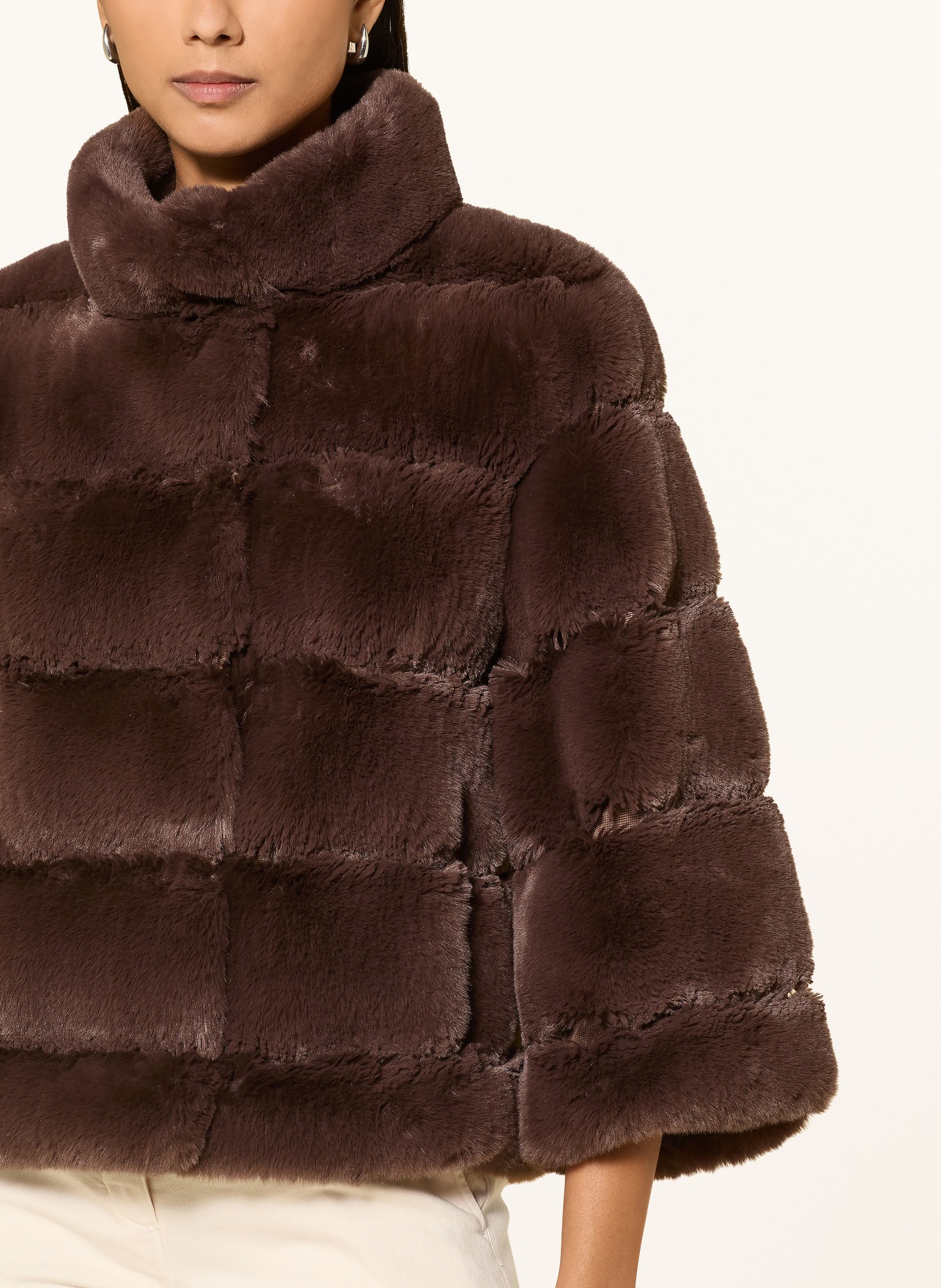 RINO & PELLE Veste en fausse fourrure dans un mélange de matières: MARRON FONCÉ