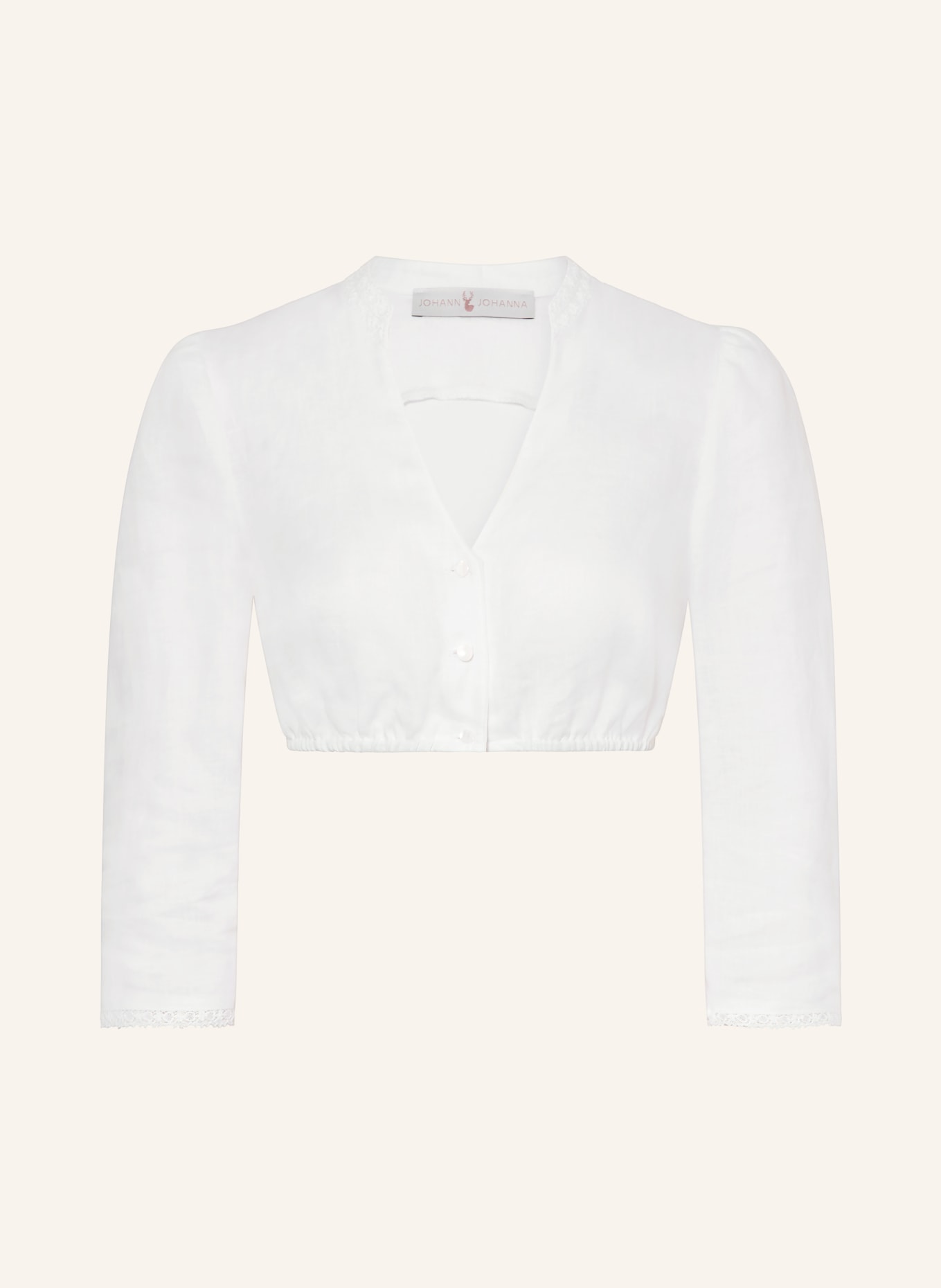 Johann & Johanna Dirndlblouse van linnen met 3/4-mouwen: WIT