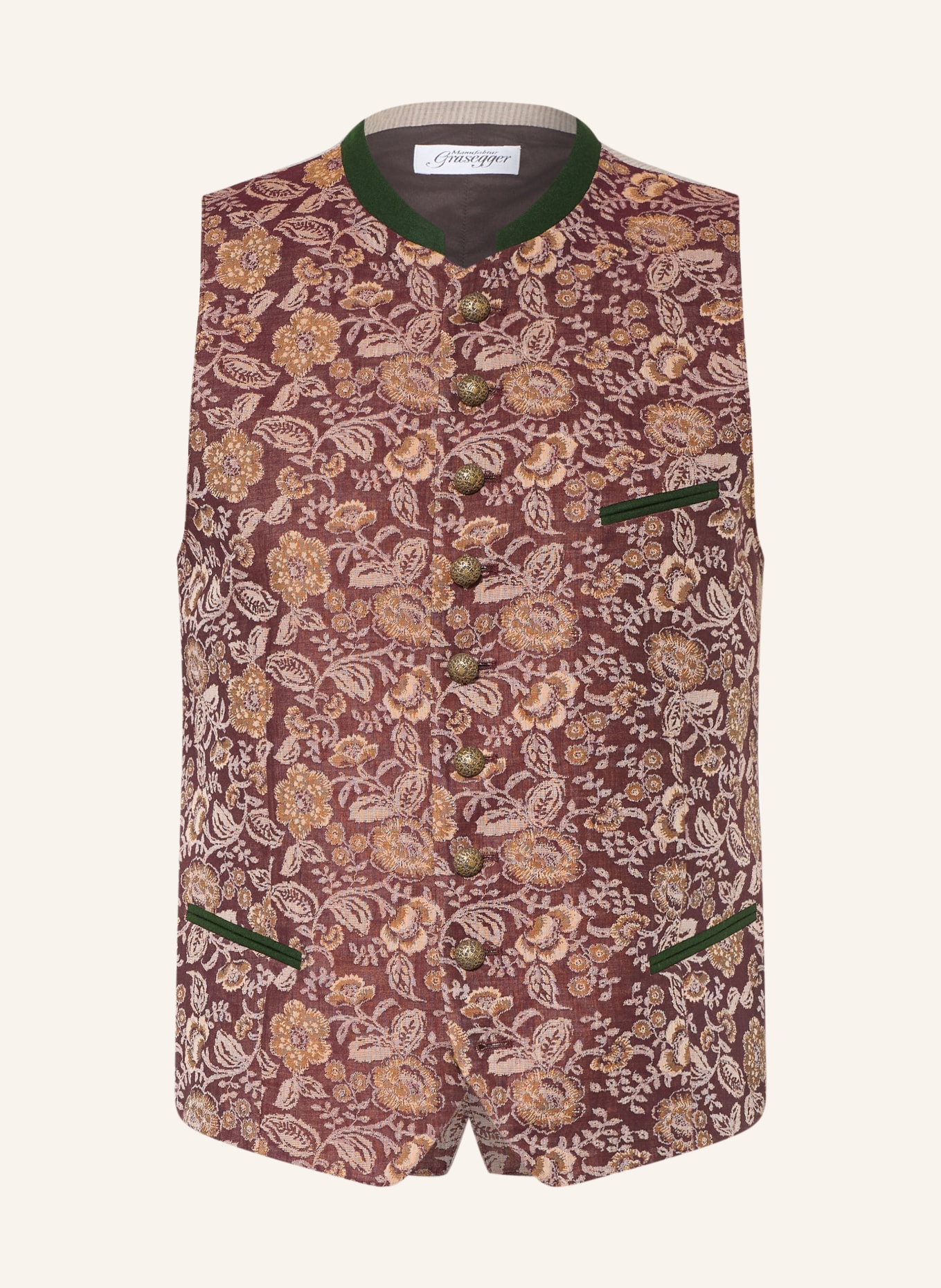 Grasegger Traditional vest: BROWN / BEIGE / DARK GREEN