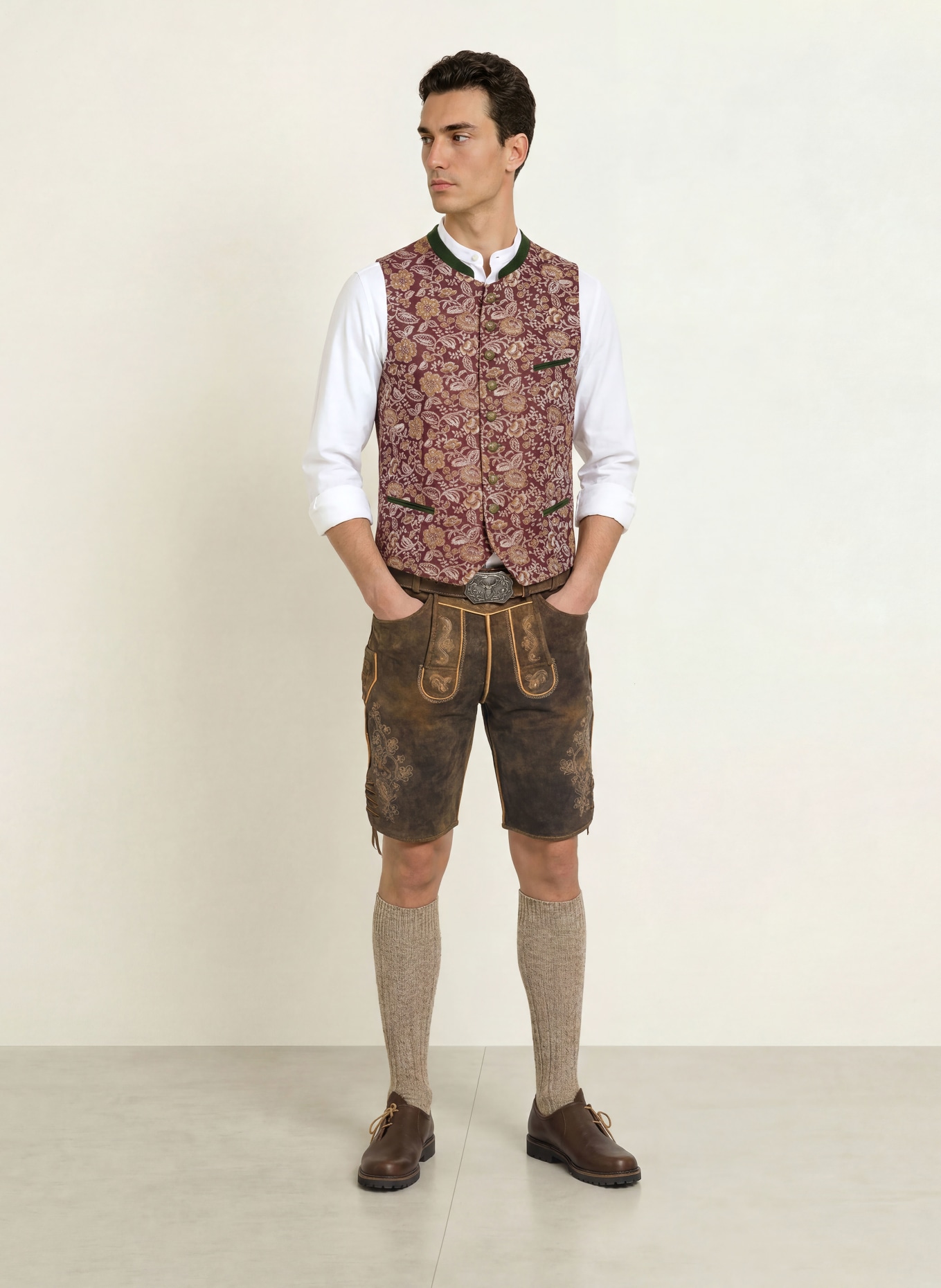 Grasegger Traditional vest: BROWN / BEIGE / DARK GREEN