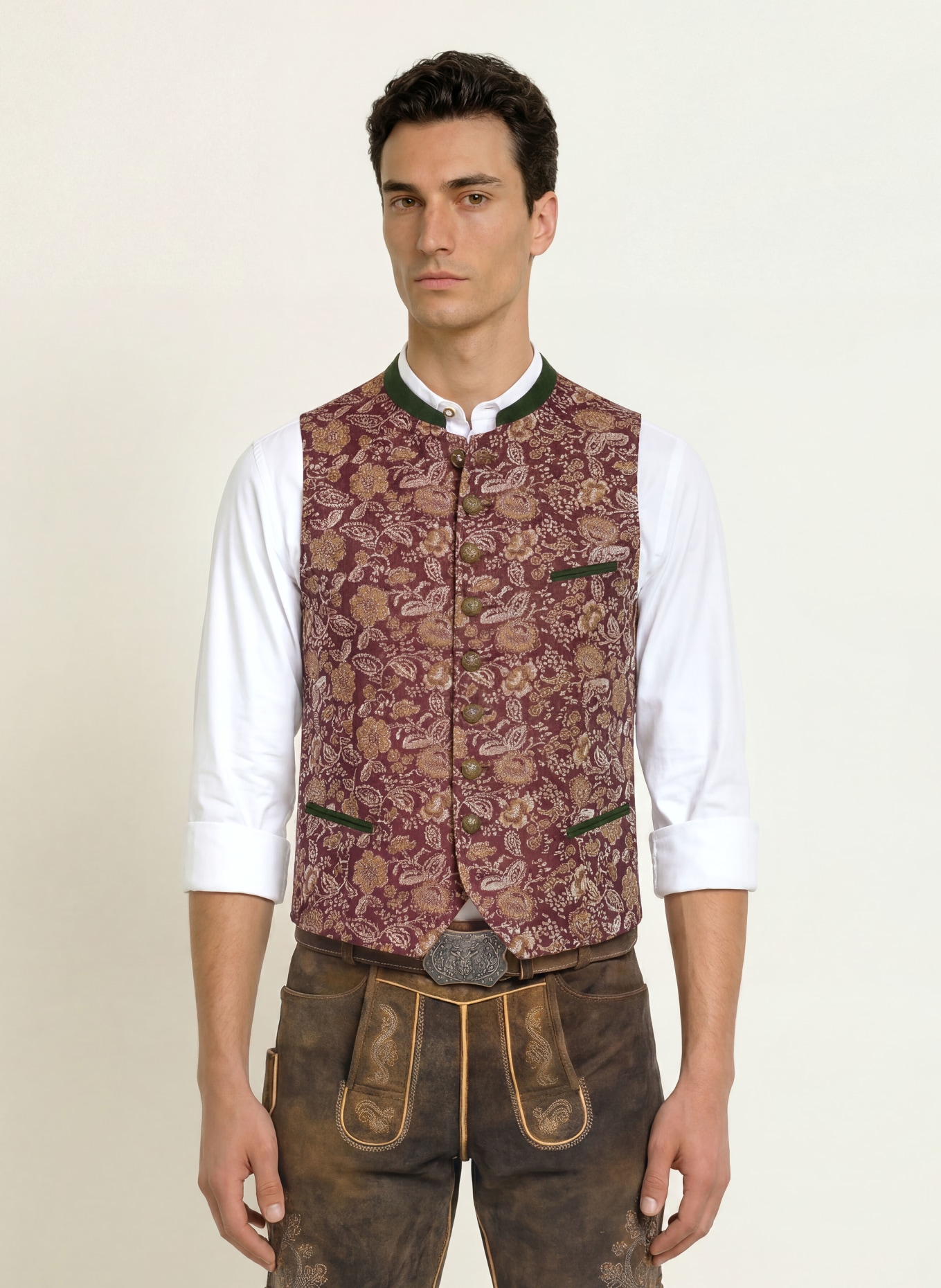 Grasegger Traditional vest: BROWN / BEIGE / DARK GREEN
