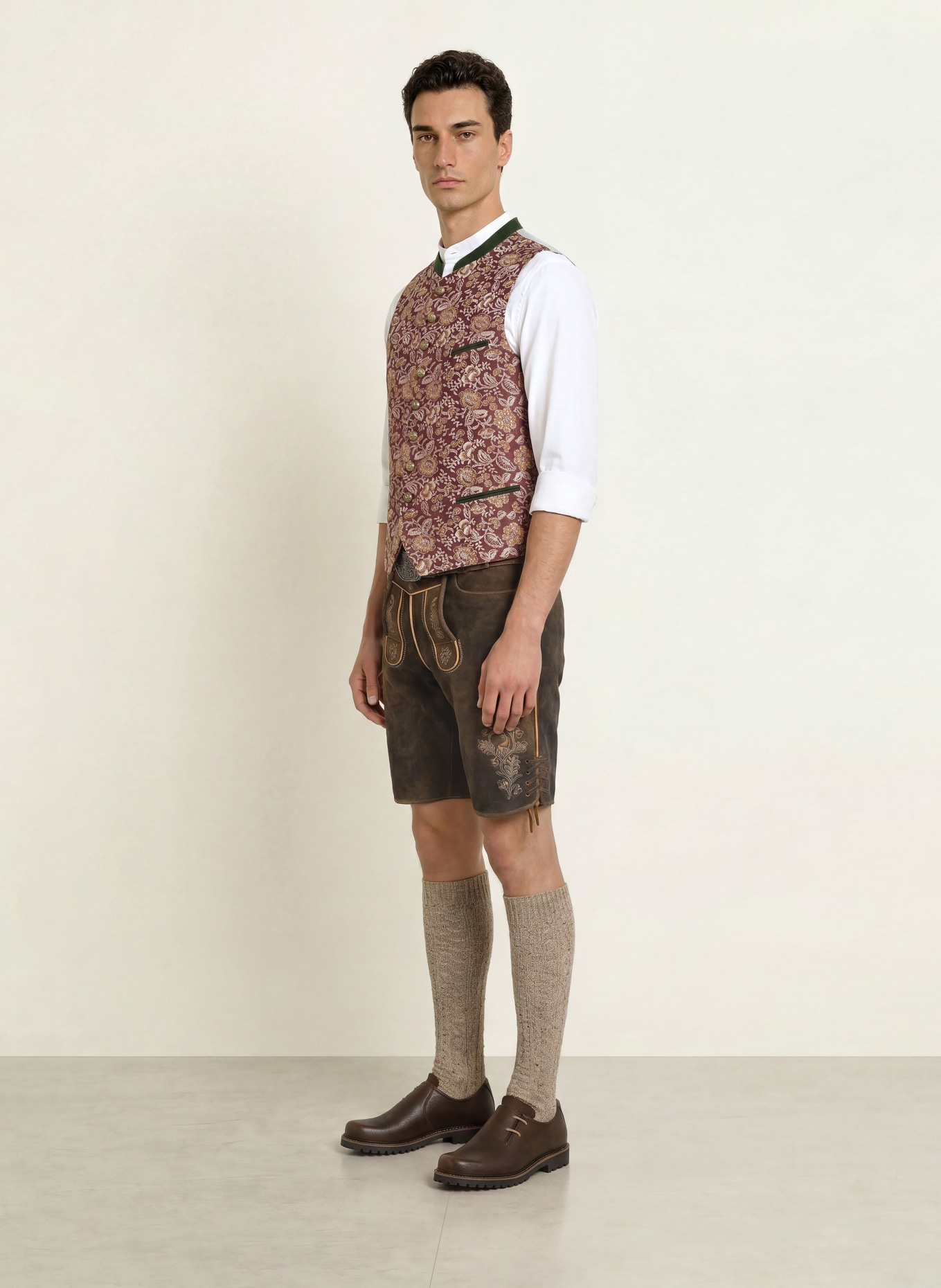 Grasegger Traditional vest: BROWN / BEIGE / DARK GREEN