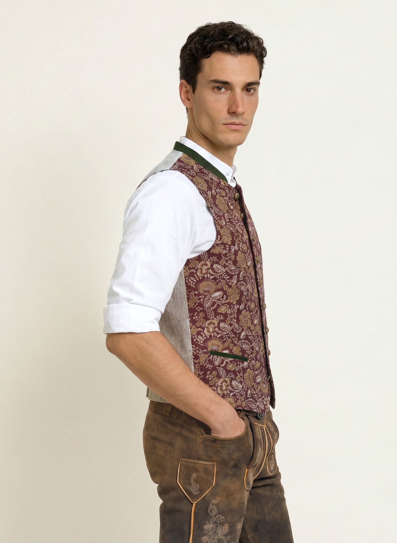 Grasegger Traditional vest: BROWN / BEIGE / DARK GREEN