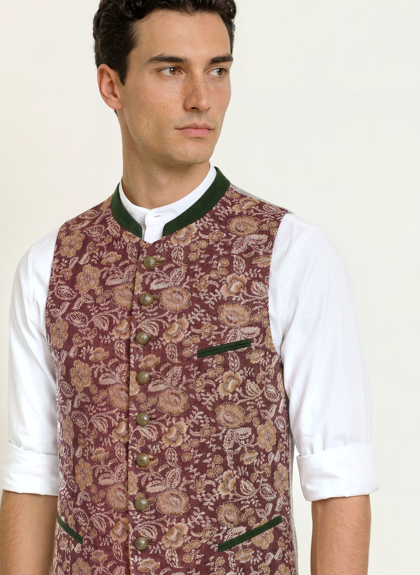 Grasegger Traditional vest: BROWN / BEIGE / DARK GREEN