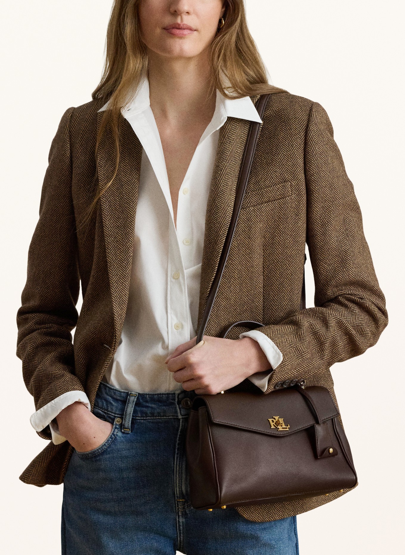 LAUREN RALPH LAUREN Umhängetasche FARRAH SMALL: DUNKELBRAUN / GOLD
