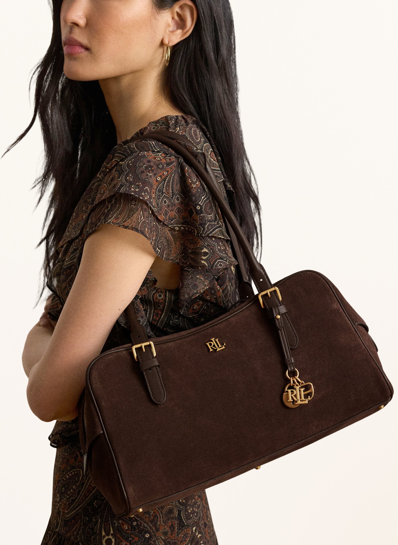 LAUREN RALPH LAUREN Schultertasche: DUNKELBRAUN / GOLD