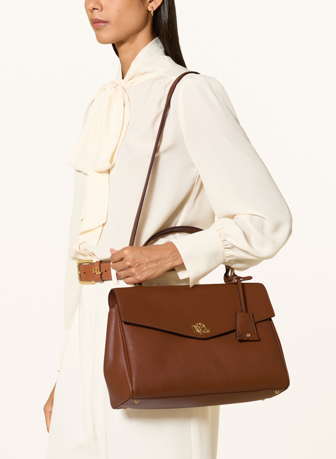 LAUREN RALPH LAUREN Skuldertaske FARRAH MEDIUM: BRUN / GULD