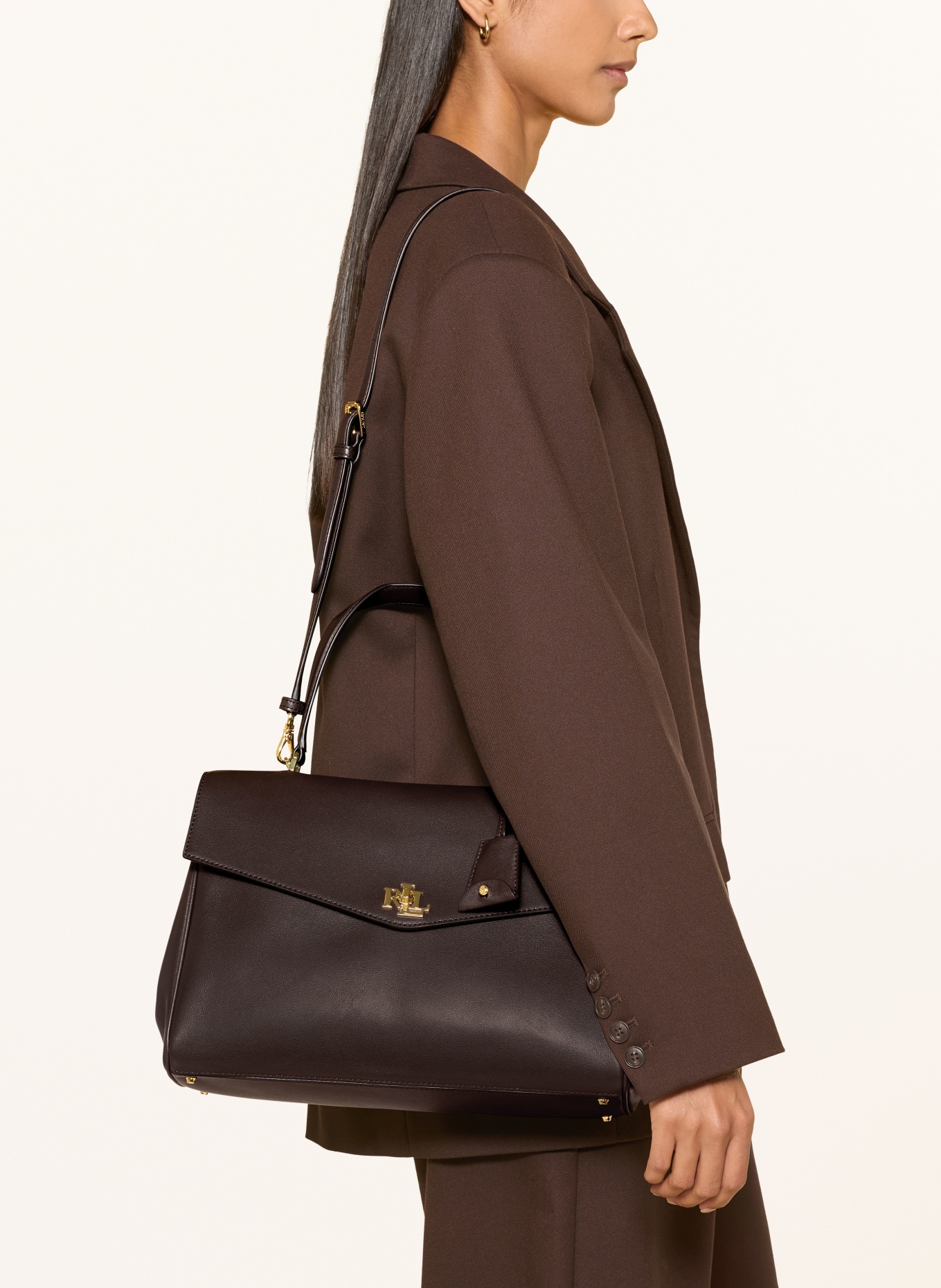LAUREN RALPH LAUREN FARRAH MEDIUM Crossbody Bag: DARK BROWN / GOLD
