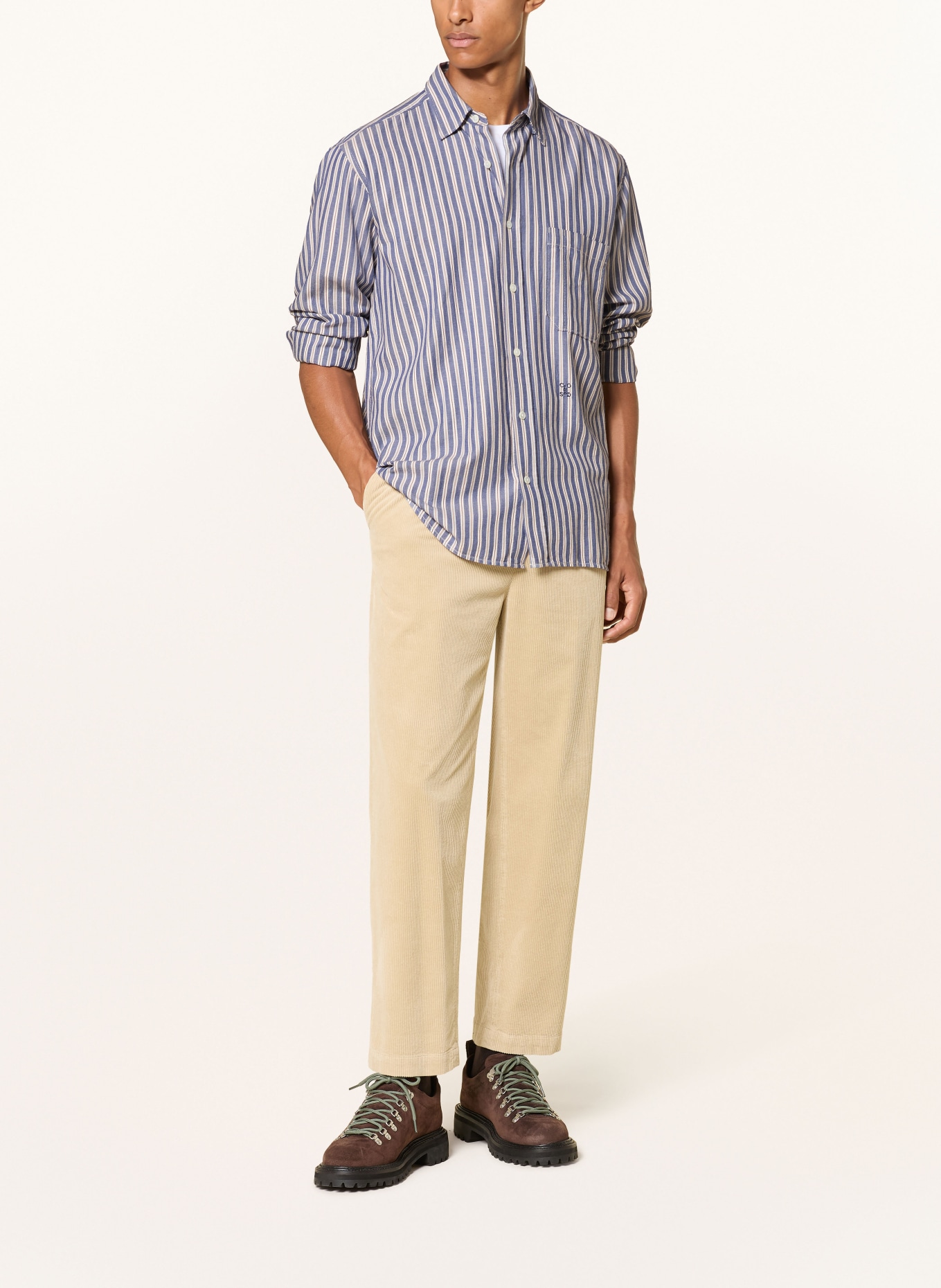 CLOSED Overhemd Comfort Fit: LICHTBLAUW / BRUIN / CRÈME