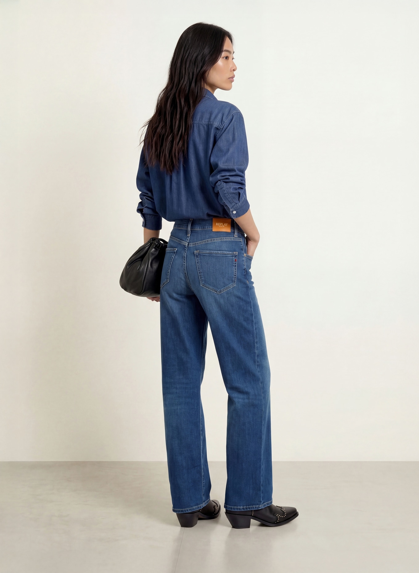 REPLAY Wide leg jeans CARY: C009 MEDIUM BLUE