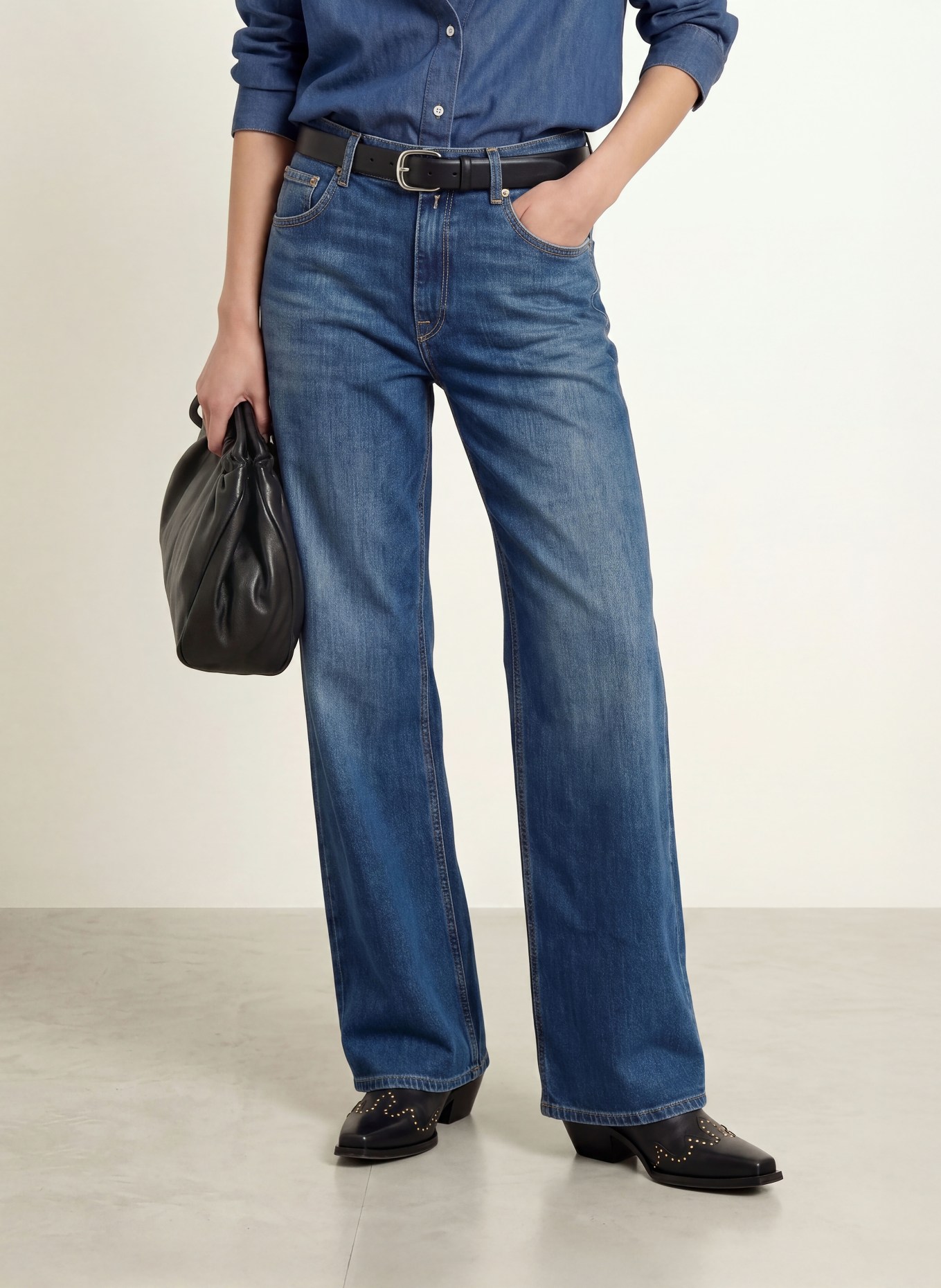 REPLAY Wide leg jeans CARY: C009 MEDIUM BLUE