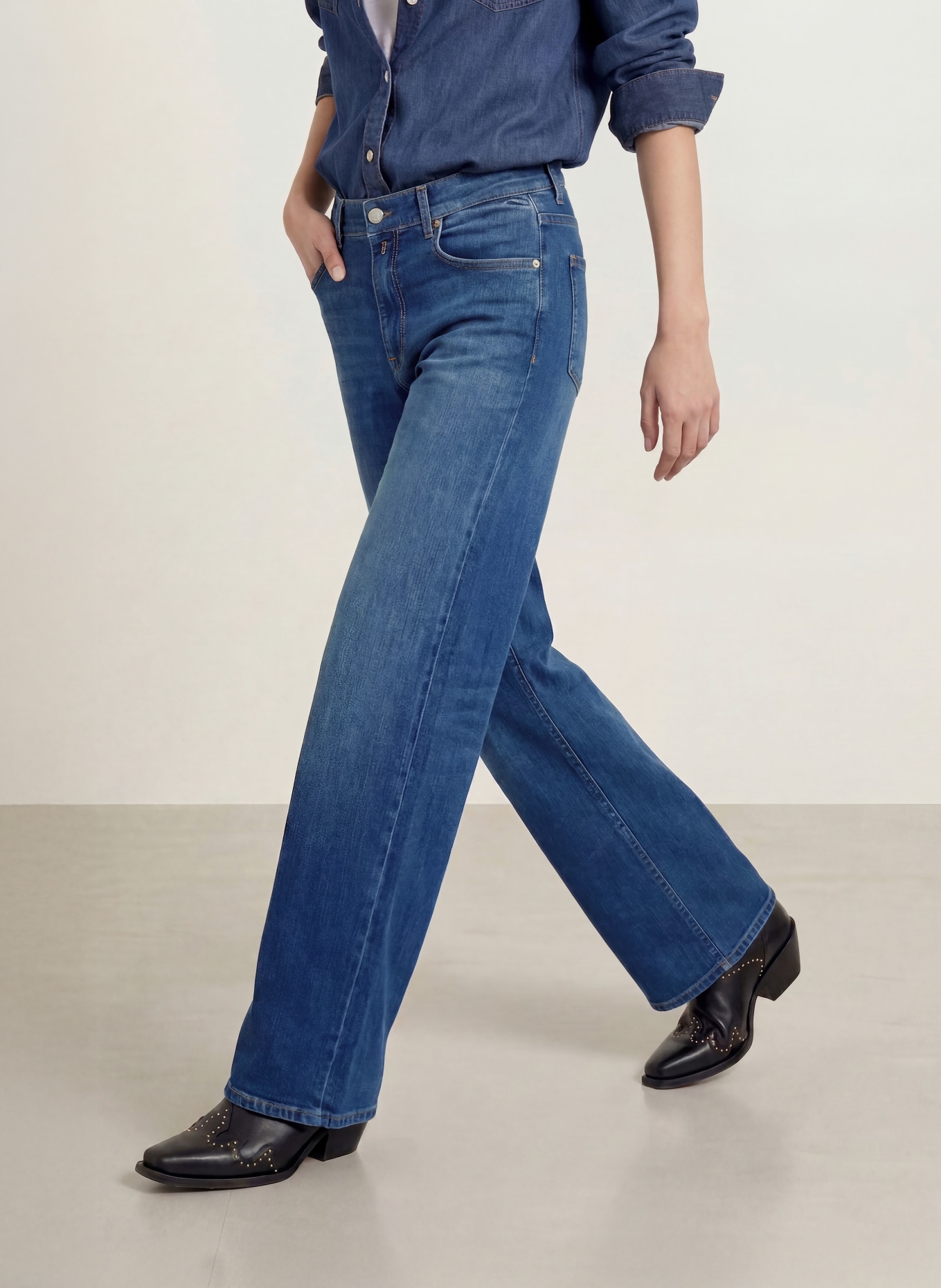 REPLAY Wide leg jeans CARY: C009 MEDIUM BLUE
