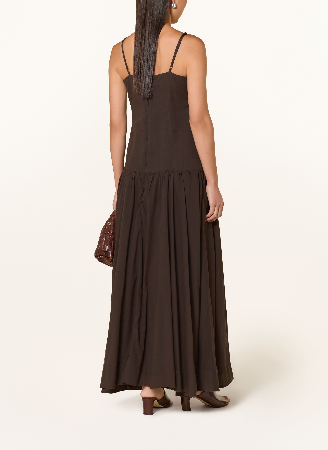 NEO NOIR JACKIE Dress with Linen: DARK BROWN