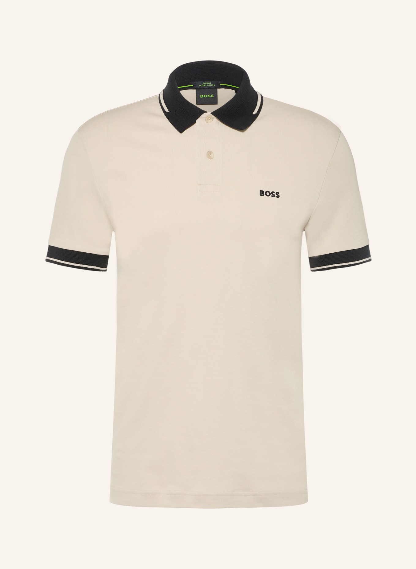 BOSS Jersey-polotröja NETWORK Slim Fit: BEIGE / SVART