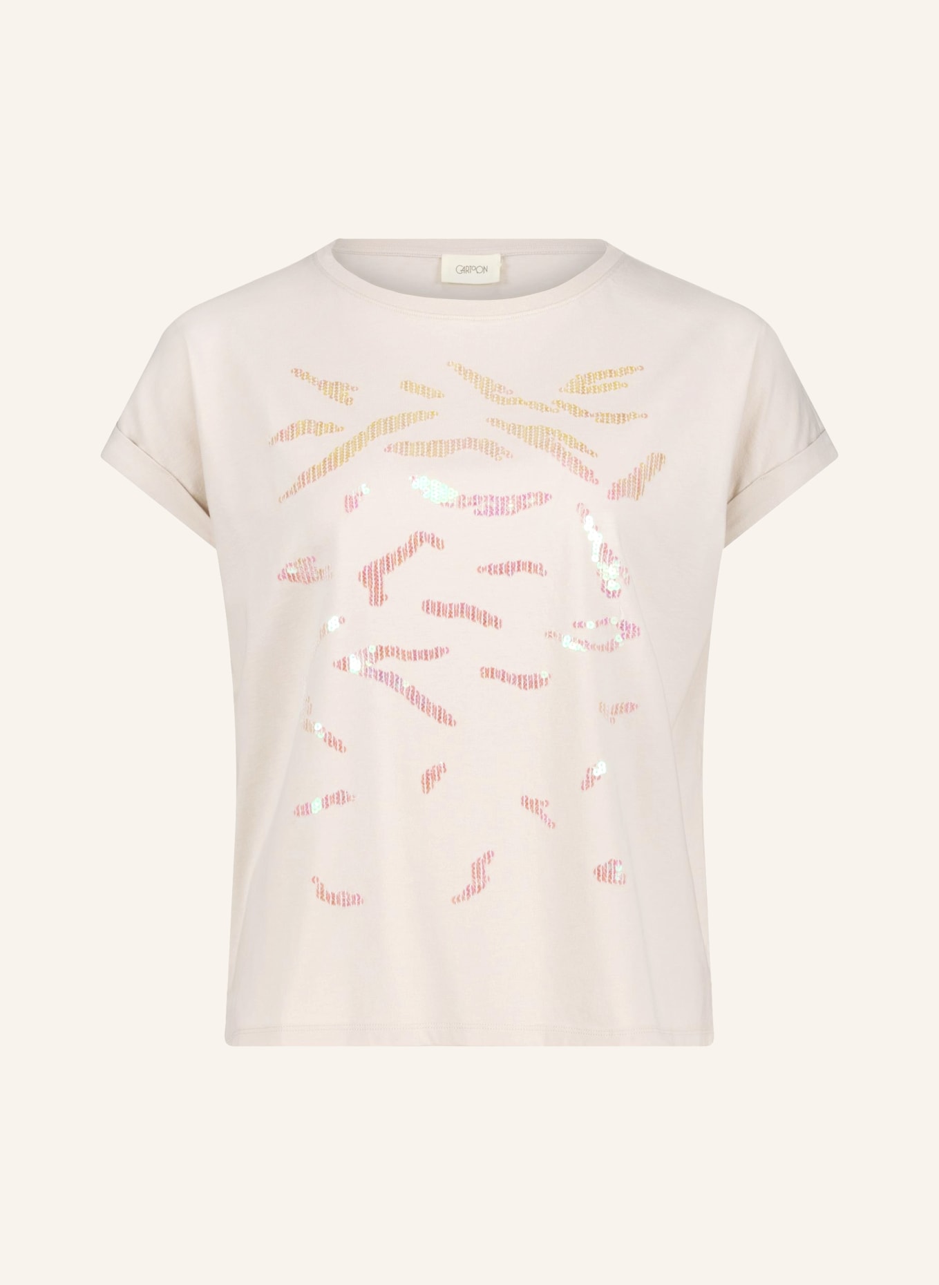 CARTOON T-shirt met pailletten: ECRU / ROSE CLAIR