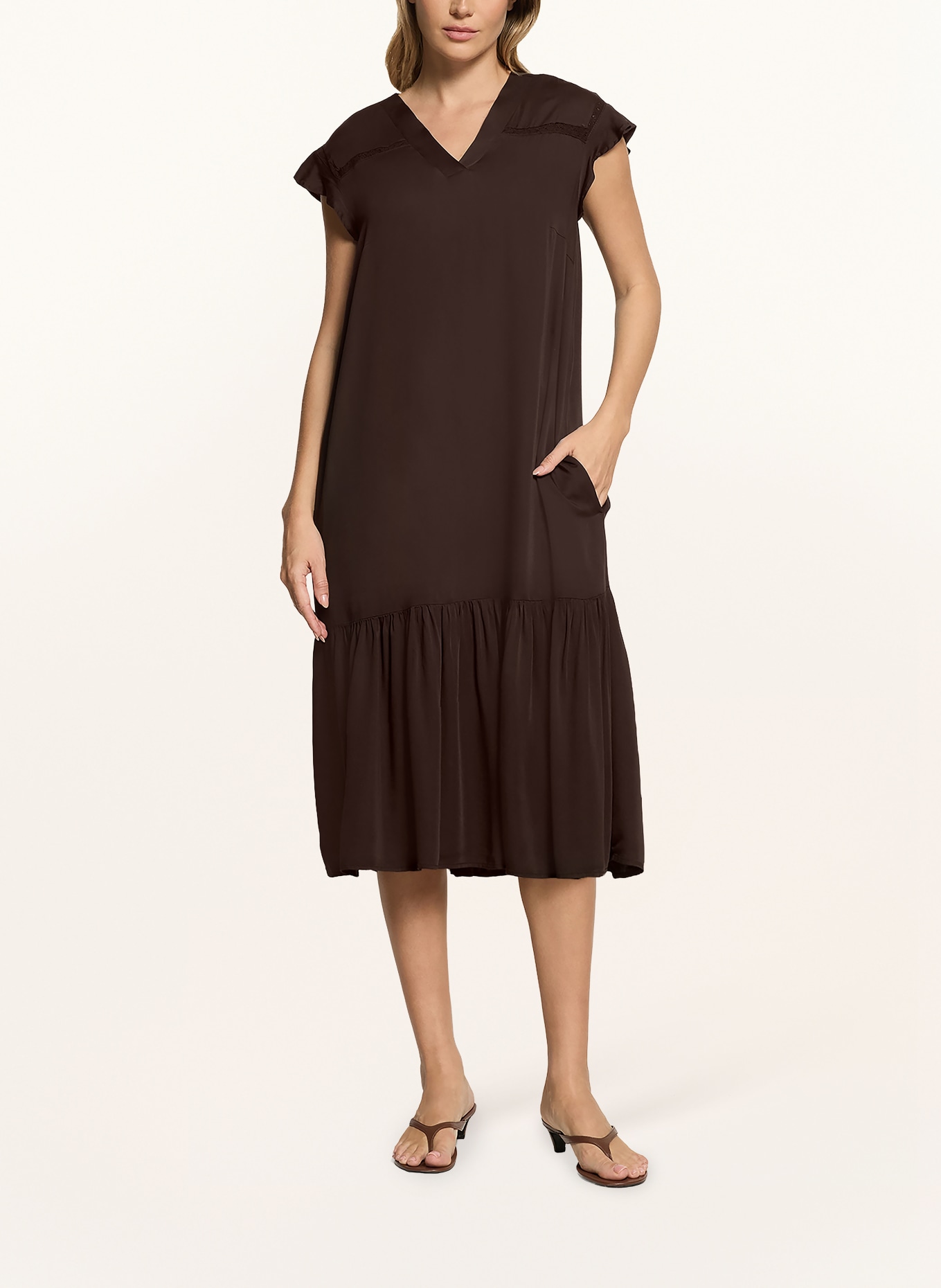 CARTOON Dress with lace and flounces: DARK BROWN