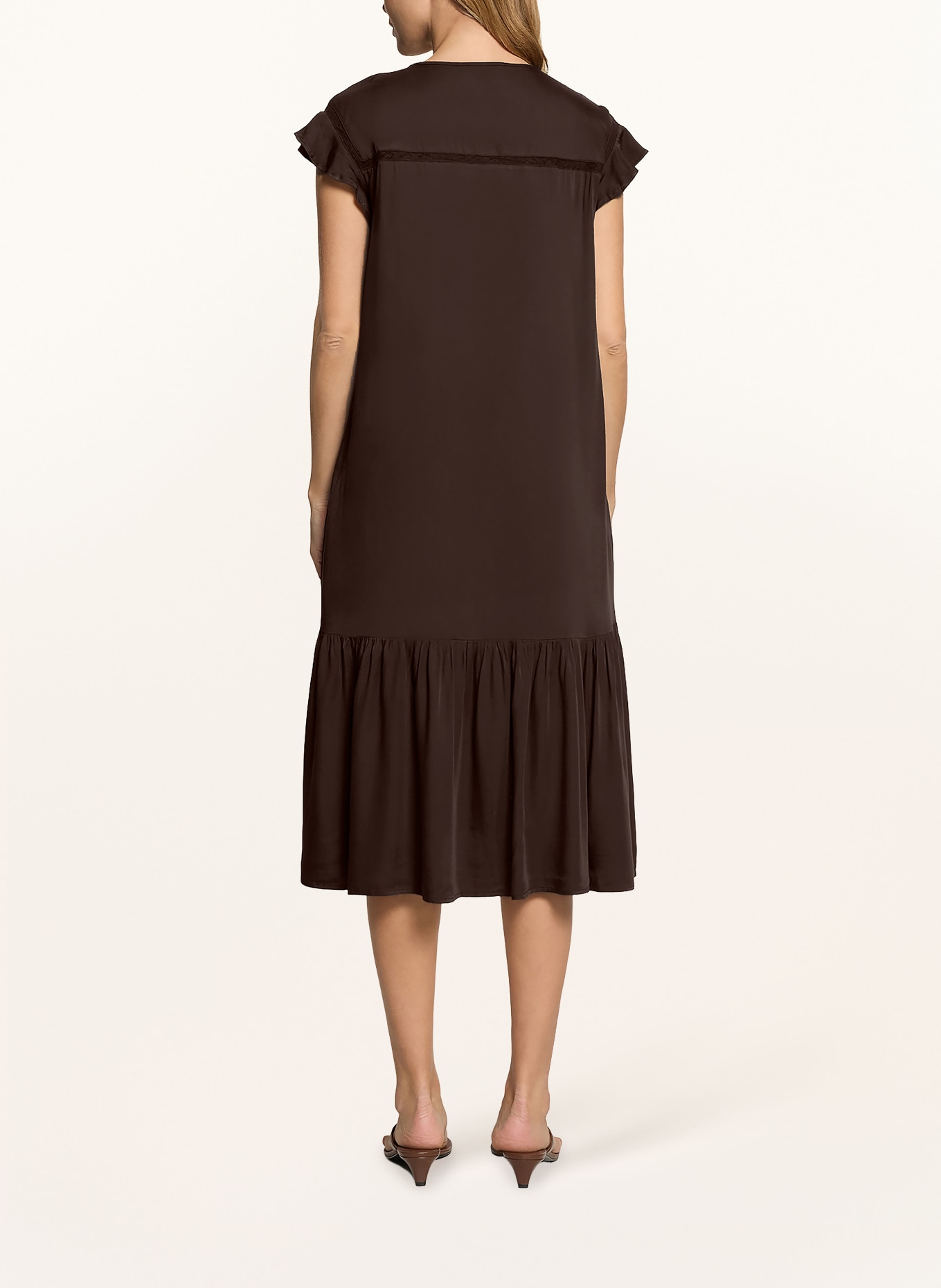 CARTOON Dress with lace and flounces: DARK BROWN