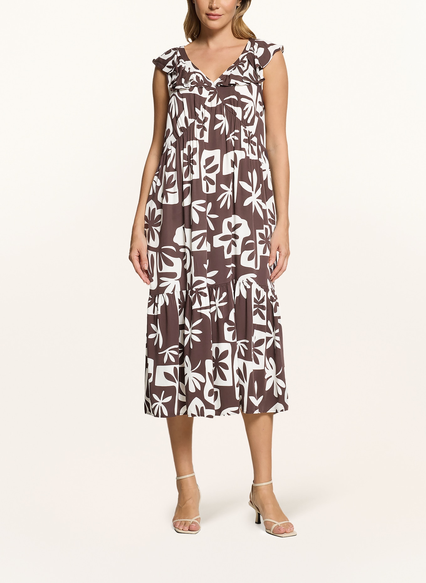 CARTOON Dress with ruffles: DARK BROWN / WHITE