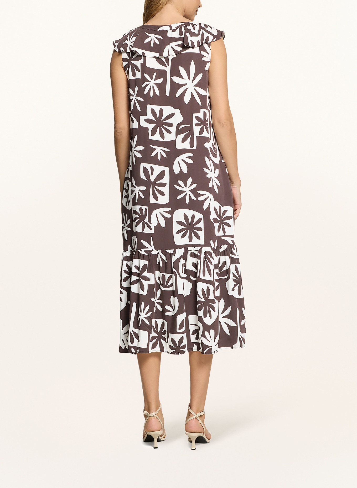 CARTOON Dress with ruffles: DARK BROWN / WHITE