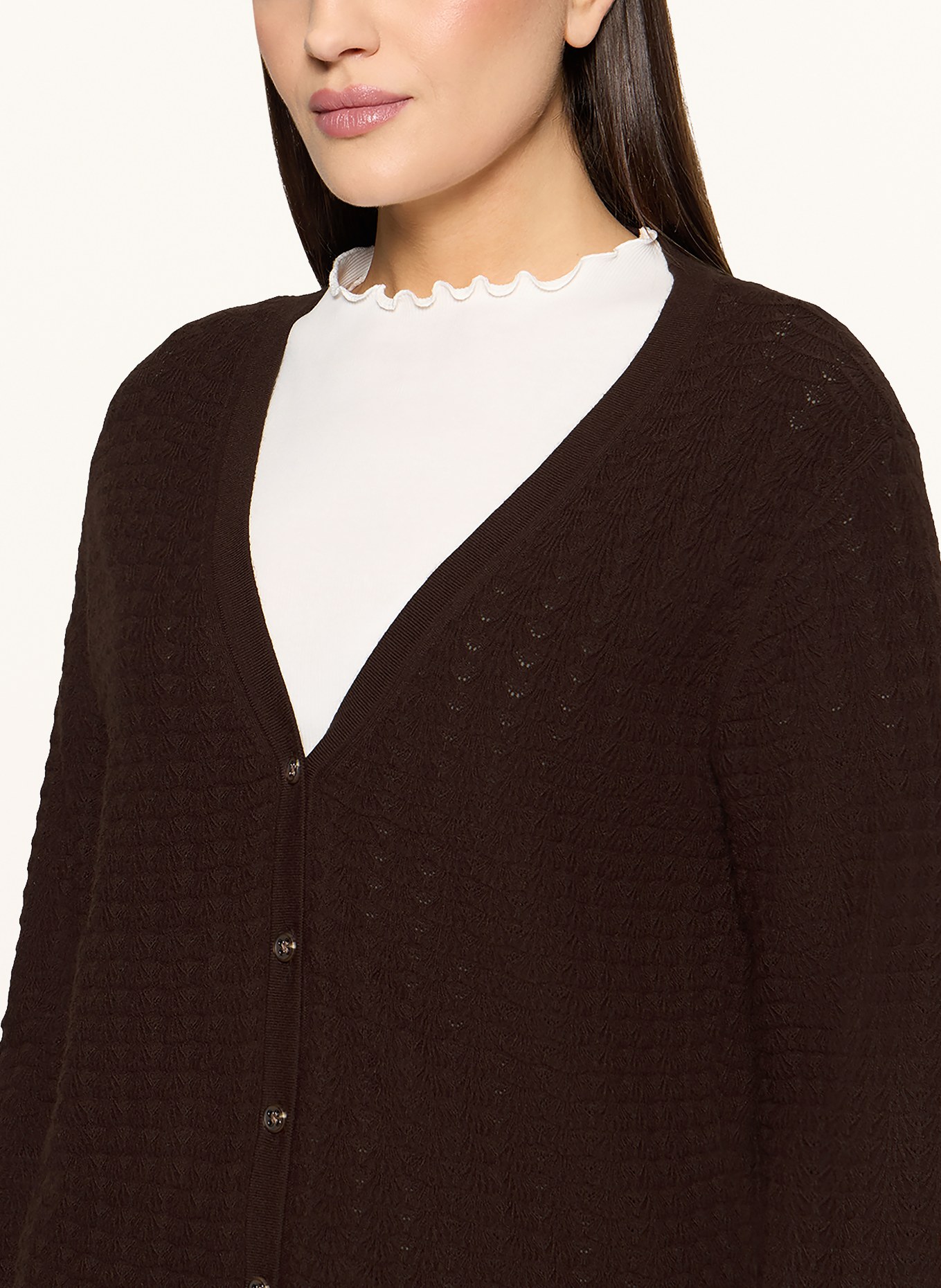 CARTOON Strickjacke mit 3/4-Arm: DUNKELBRAUN