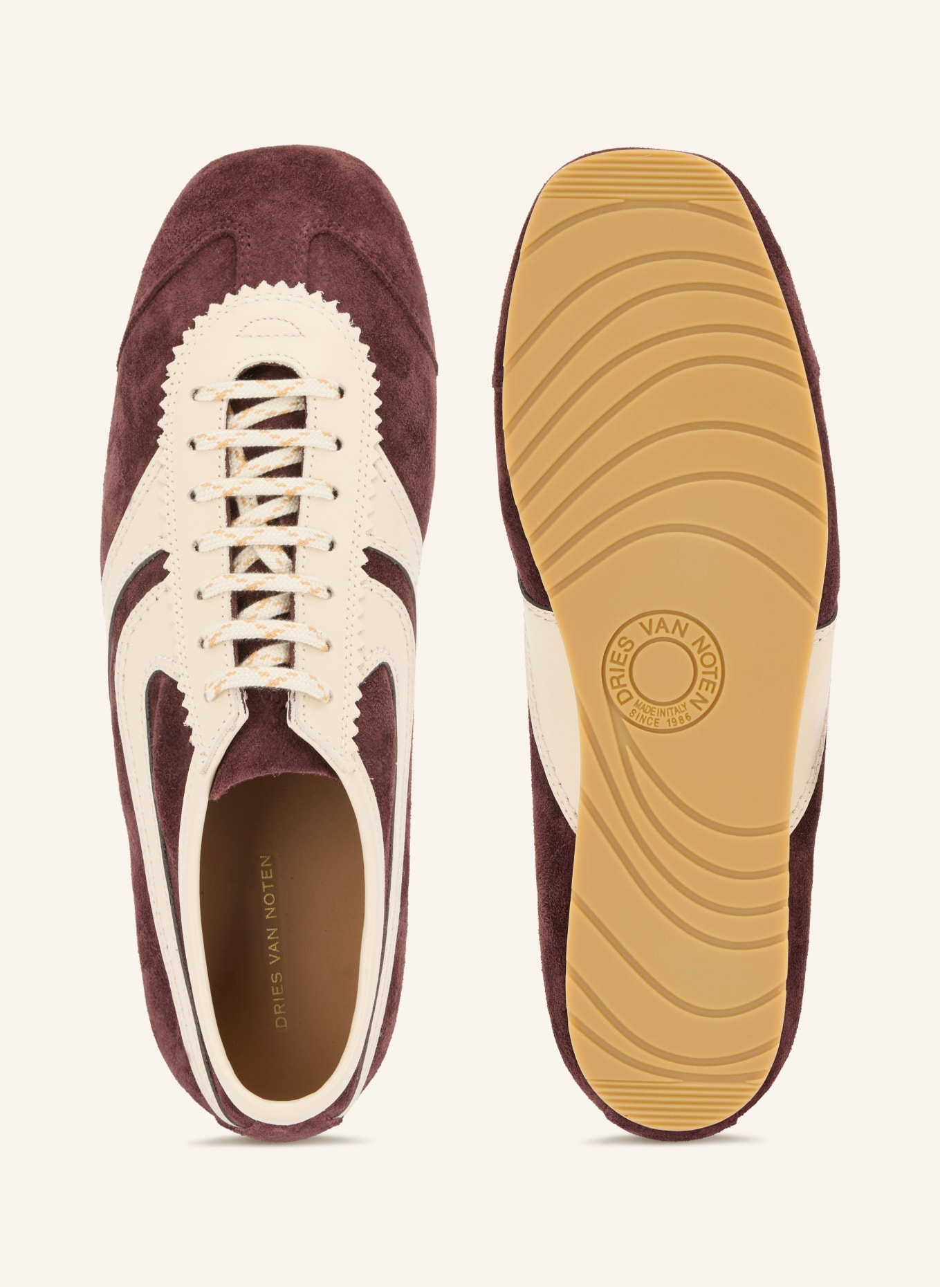 DRIES VAN NOTEN sneaker: DARK RED / CREAM
