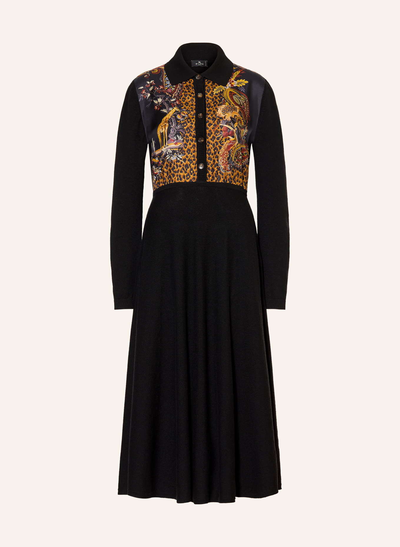 ETRO Blousejurk van gemengde stoffen: ZWART / BRUIN / DONKERROOD