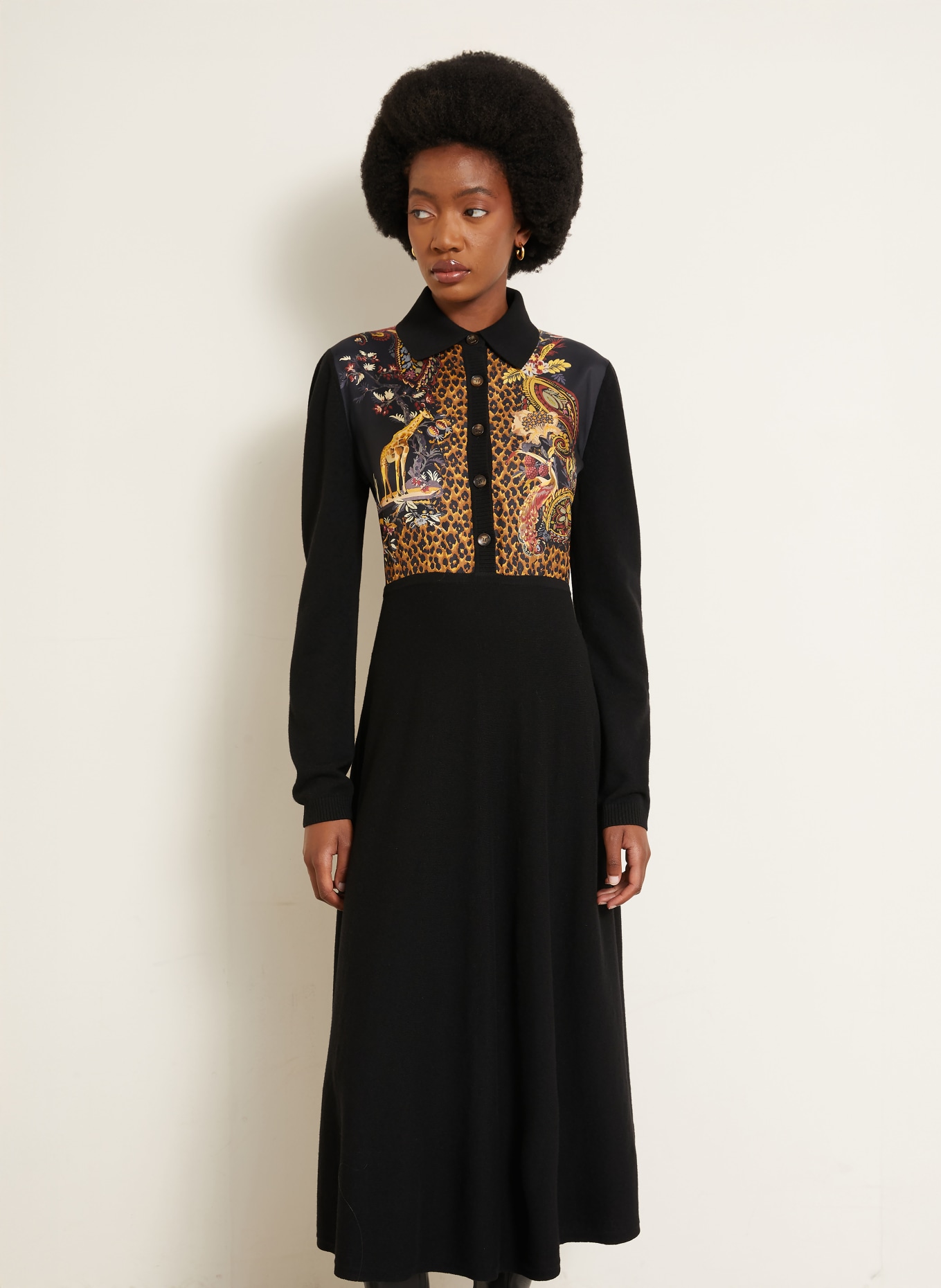 ETRO Blousejurk van gemengde stoffen: ZWART / BRUIN / DONKERROOD