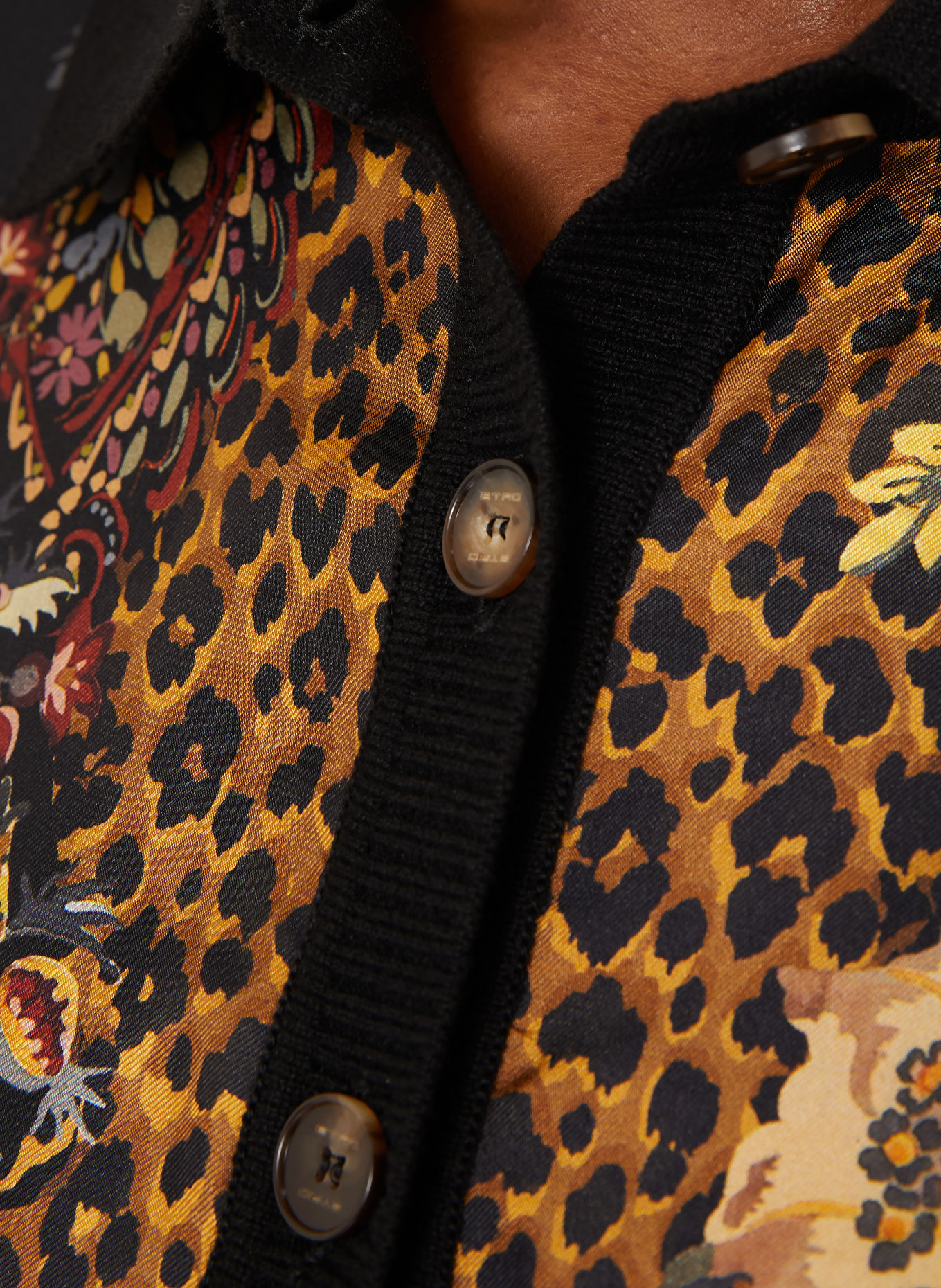 ETRO Blousejurk van gemengde stoffen: ZWART / BRUIN / DONKERROOD