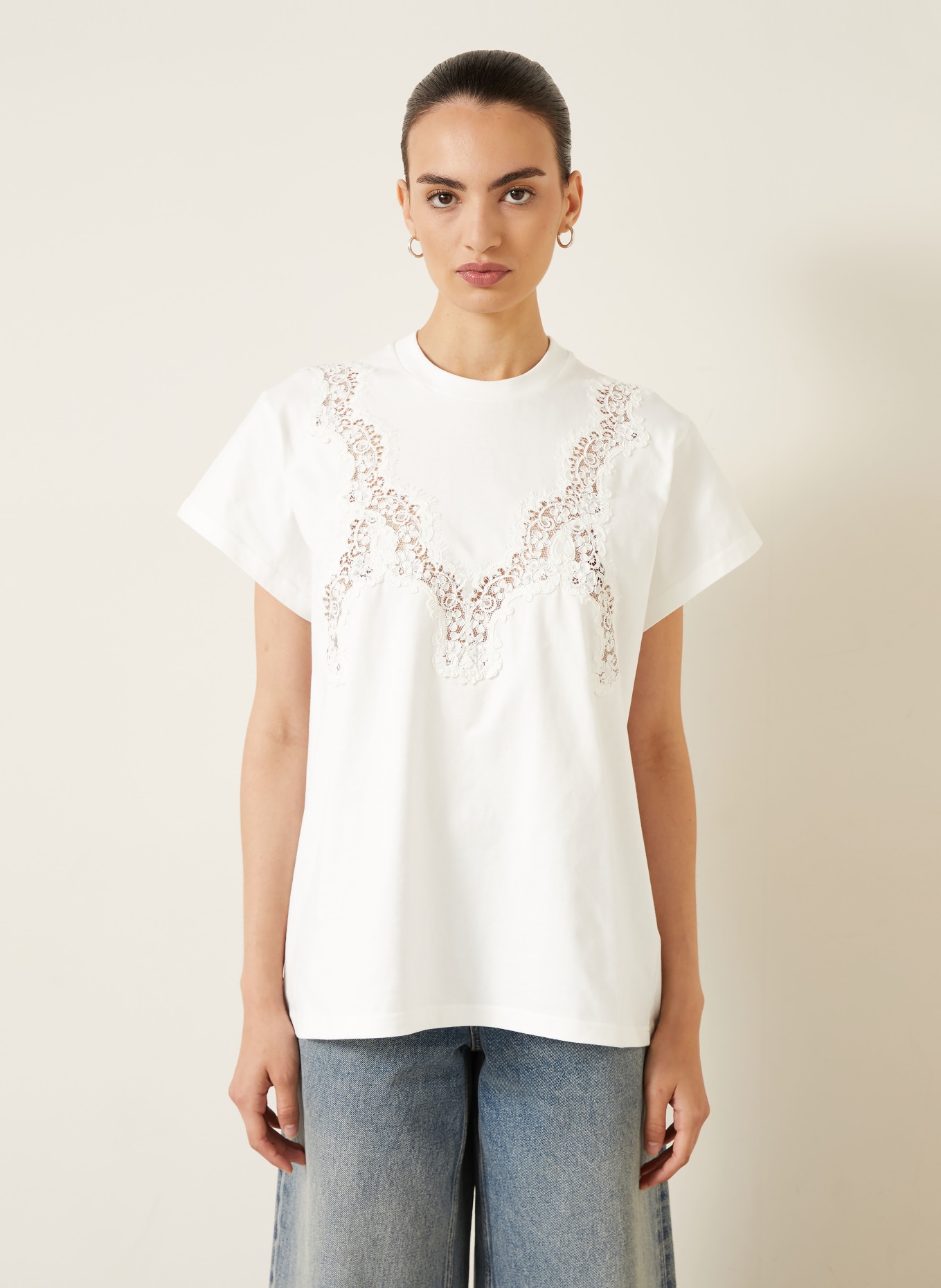 STELLA McCARTNEY T-Shirt mit Spitze: WEISS