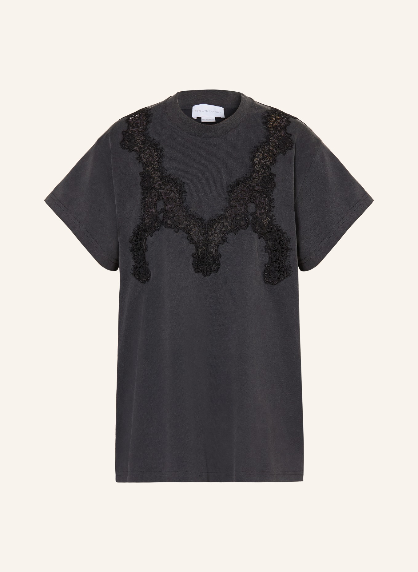 STELLA McCARTNEY T-Shirt mit Spitze: DUNKELGRAU / SCHWARZ