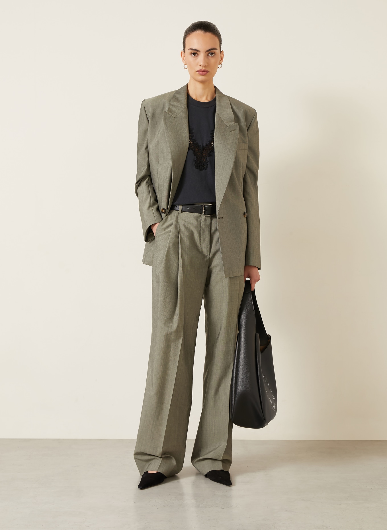 STELLA McCARTNEY T-Shirt mit Spitze: DUNKELGRAU / SCHWARZ