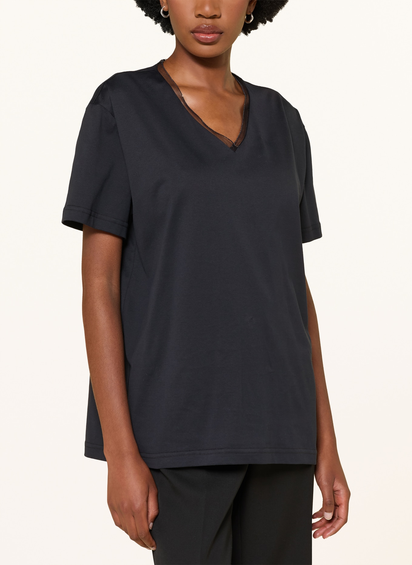 FABIANA FILIPPI T-shirt with decorative beads: DARK BLUE