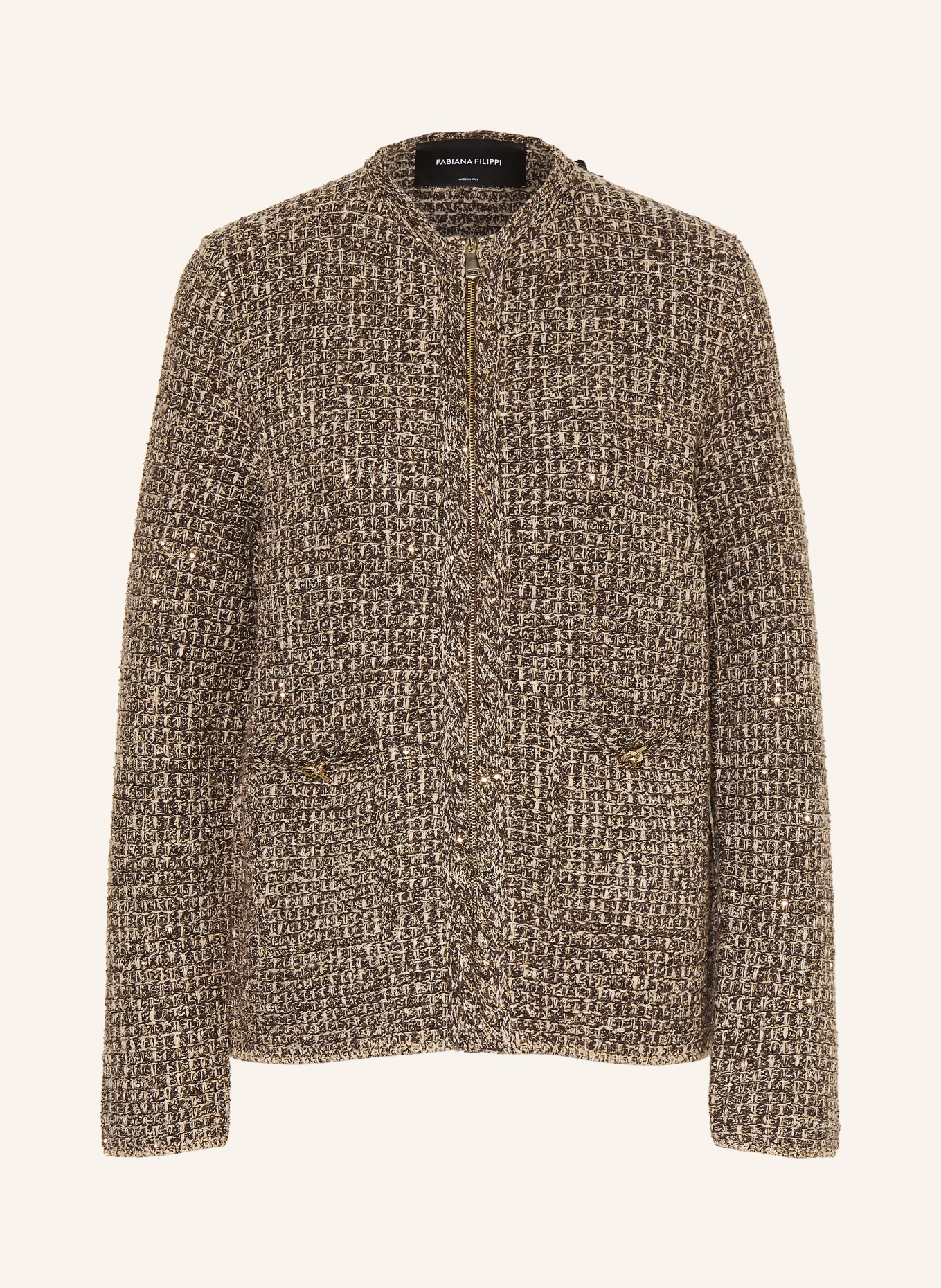 FABIANA FILIPPI Strickjacke mit Pailletten: DUNKELBRAUN / HELLBRAUN
