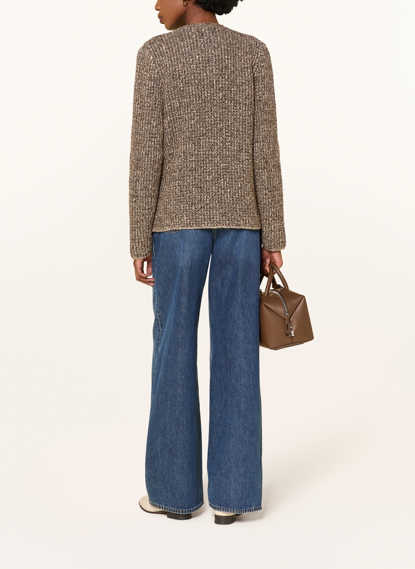 FABIANA FILIPPI Strickjacke mit Pailletten: DUNKELBRAUN / HELLBRAUN