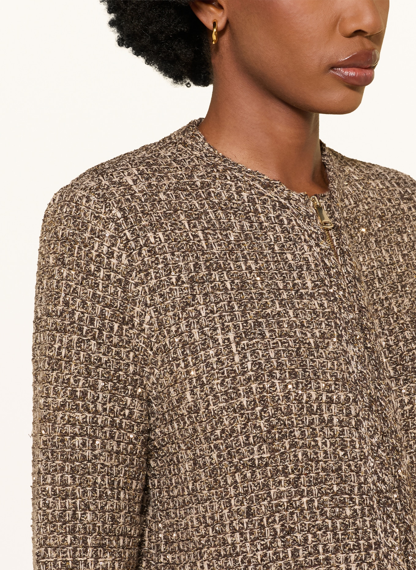 FABIANA FILIPPI Strickjacke mit Pailletten: DUNKELBRAUN / HELLBRAUN