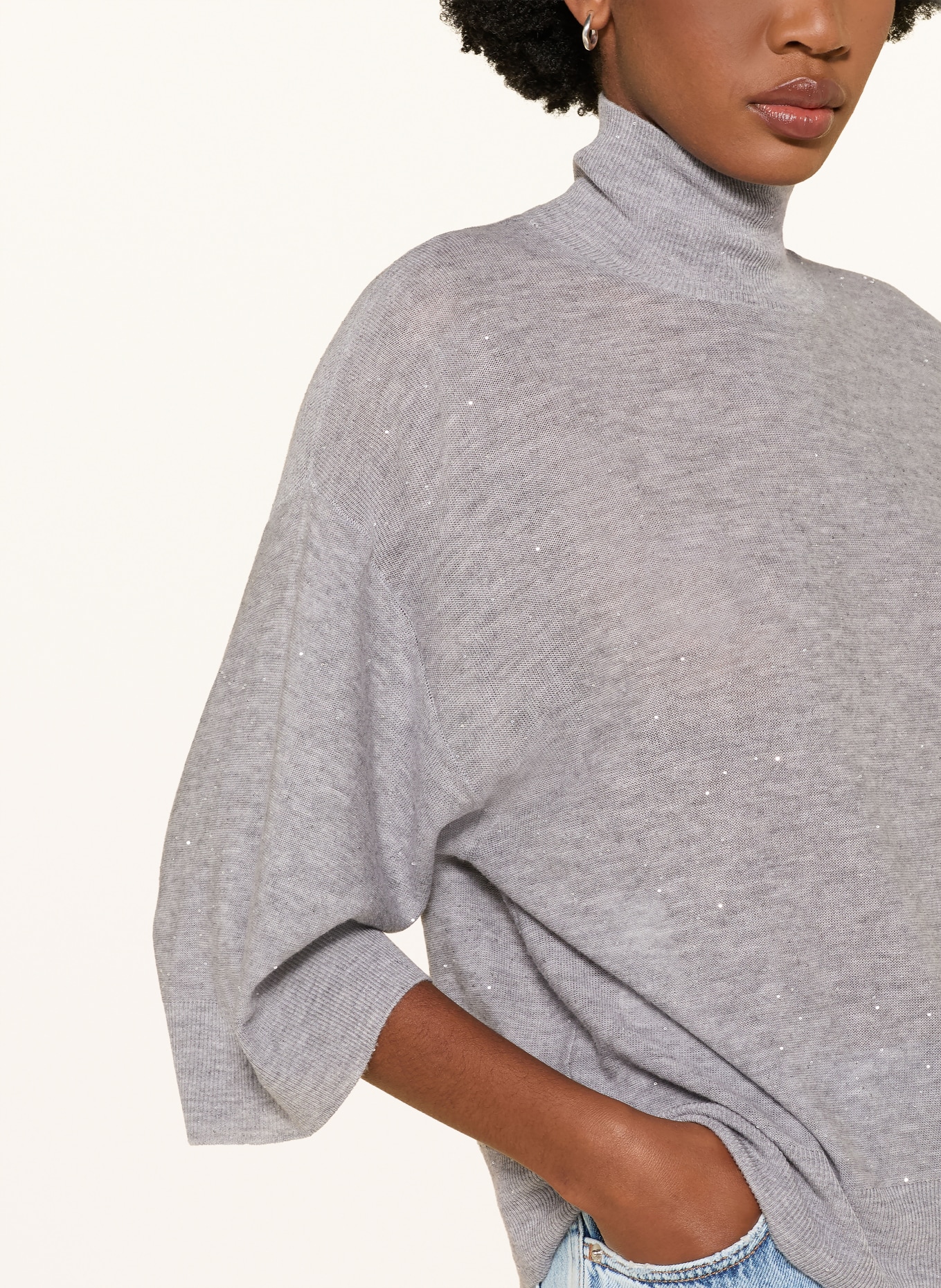 FABIANA FILIPPI Pullover mit 3/4-Arm und Pailletten: GRAU