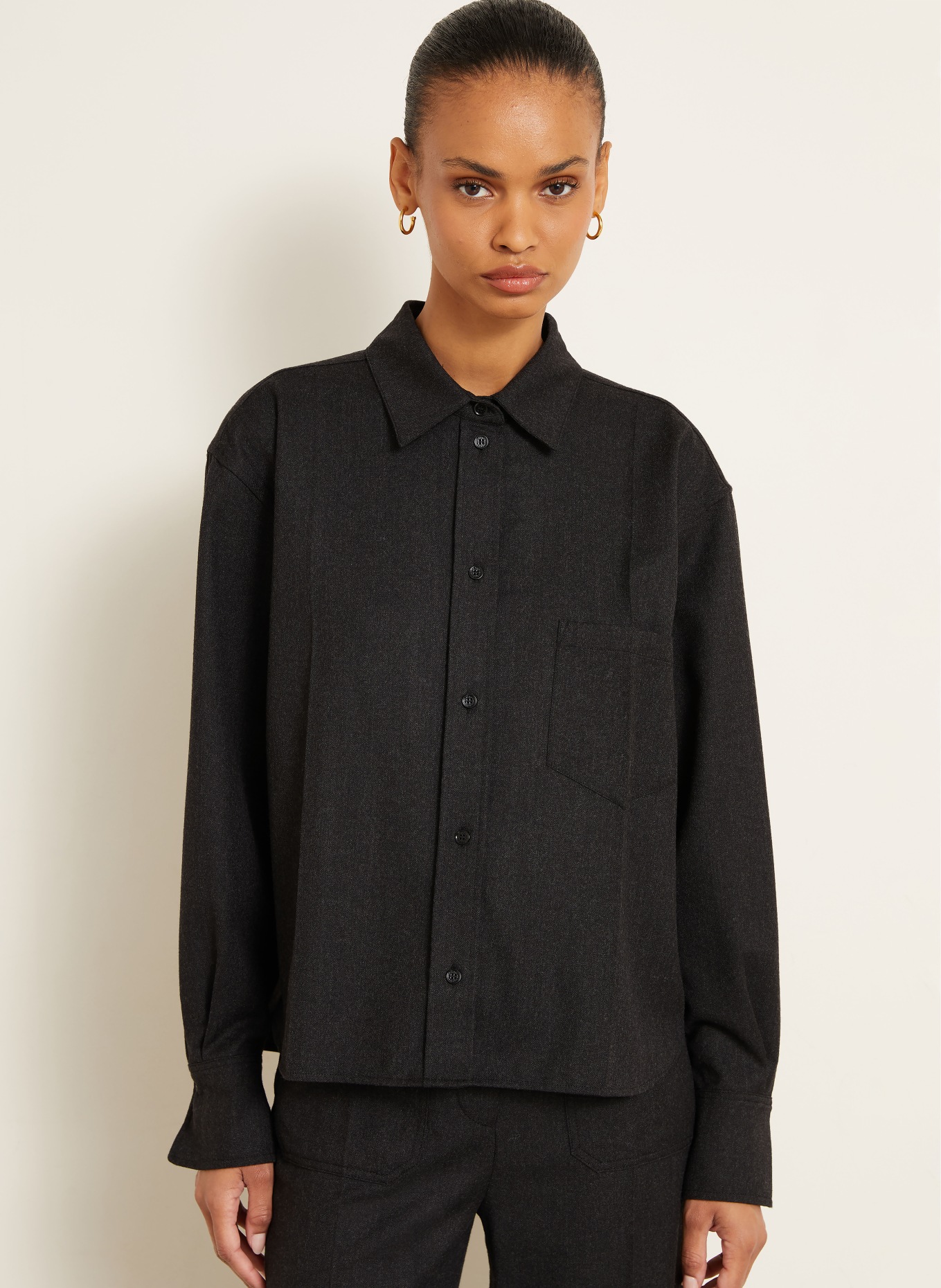 VICTORIA BECKHAM Hemdbluse ELLYS aus Flanell: DUNKELGRAU