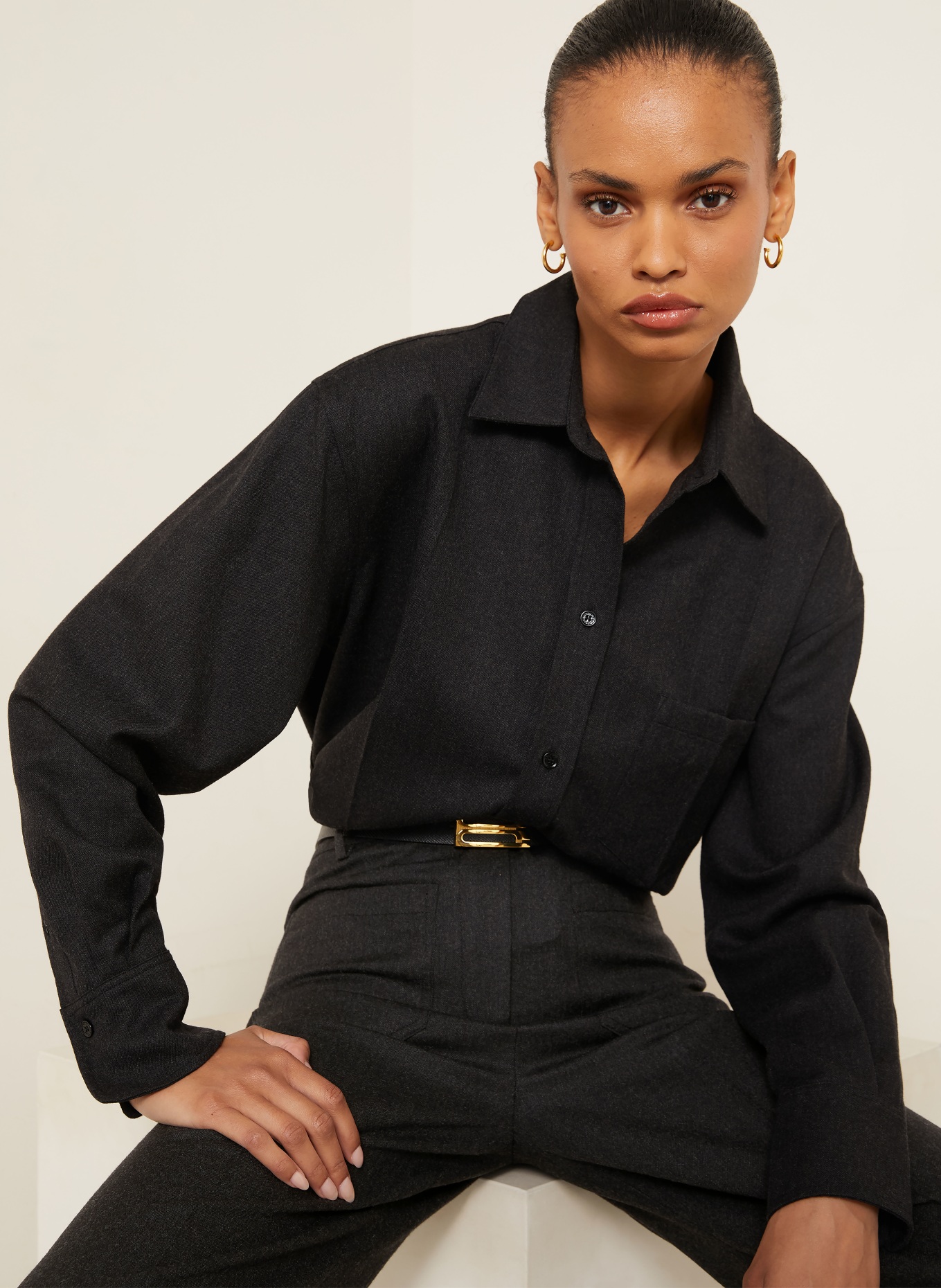 VICTORIA BECKHAM Hemdbluse ELLYS aus Flanell: DUNKELGRAU