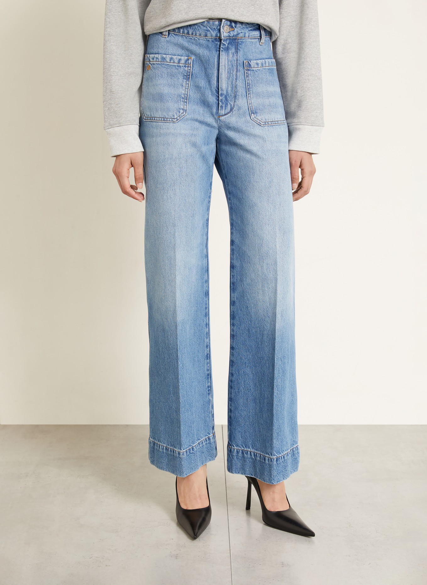 VICTORIA BECKHAM ALINA Wide-Leg Jeans: 7671 WORN BLUE WASH