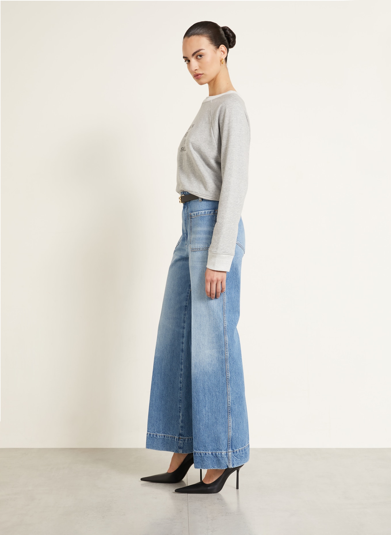 VICTORIA BECKHAM ALINA Wide-Leg Jeans: 7671 WORN BLUE WASH