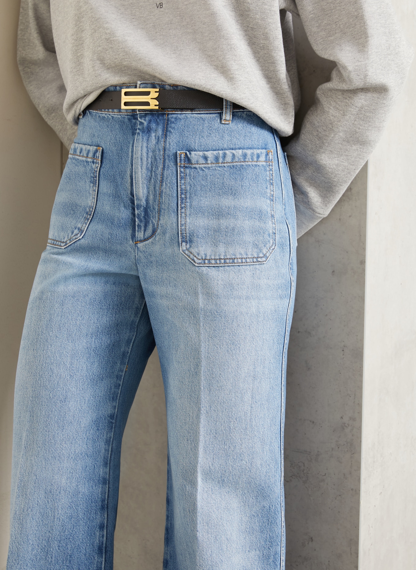 VICTORIA BECKHAM ALINA Wide-Leg Jeans: 7671 WORN BLUE WASH