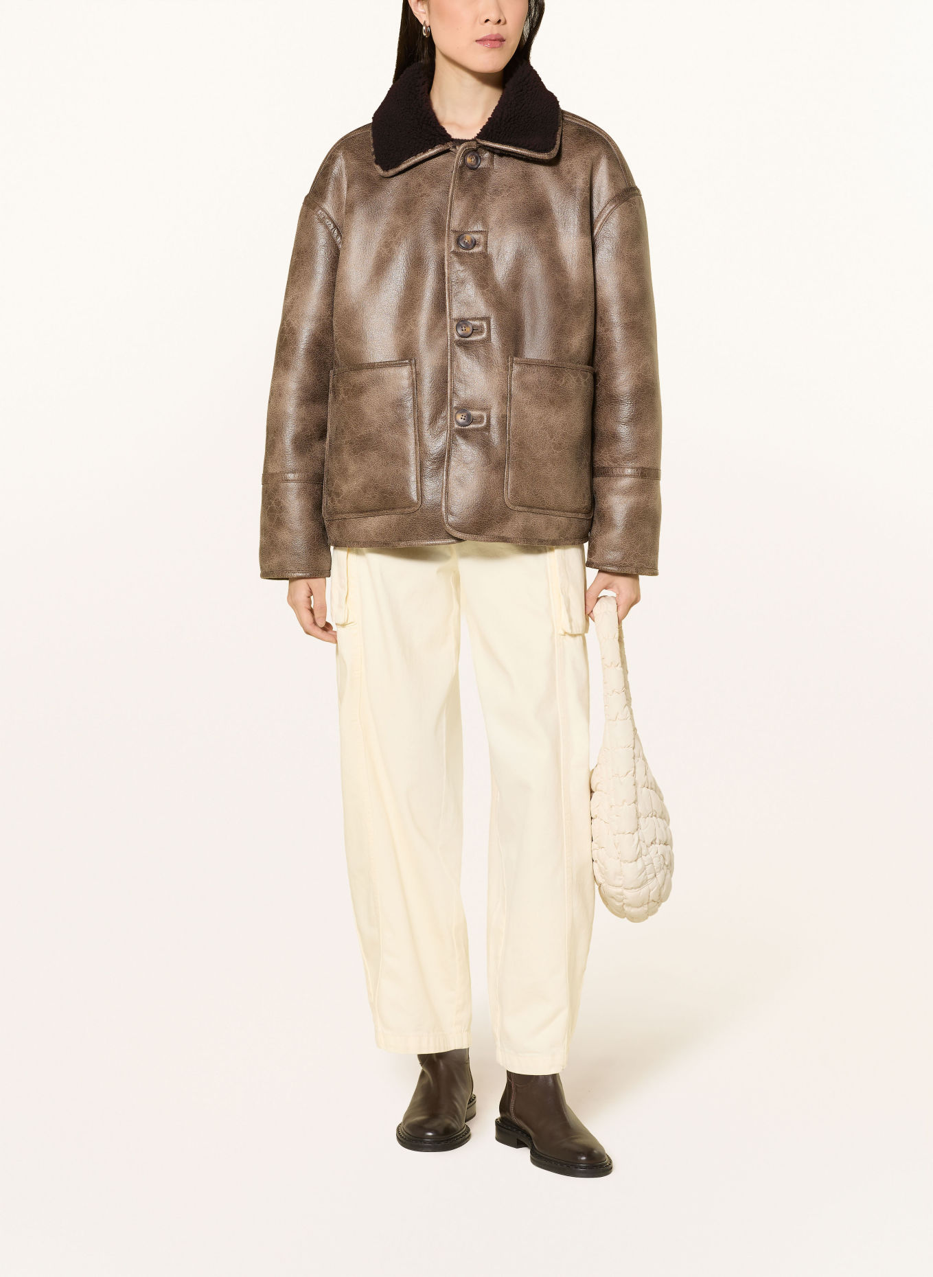 WITHBLACK Omkeerbare jas van teddybont: MARRON FONCÉ