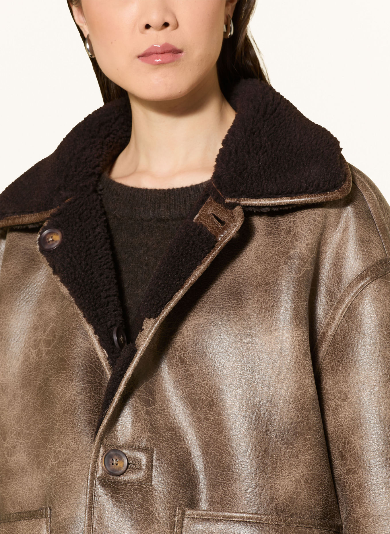 WITHBLACK Omkeerbare jas van teddybont: MARRON FONCÉ