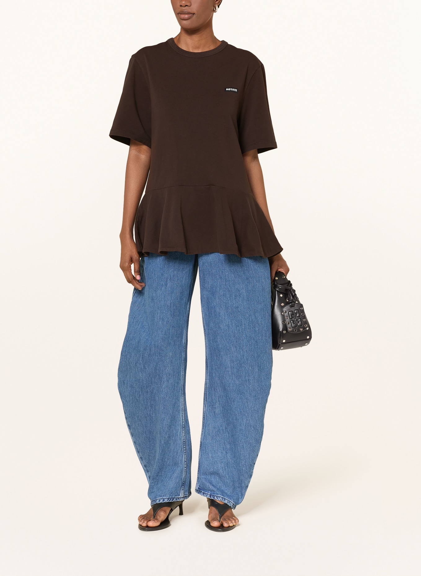 ROTATE T-shirt with cut-out: DARK BROWN