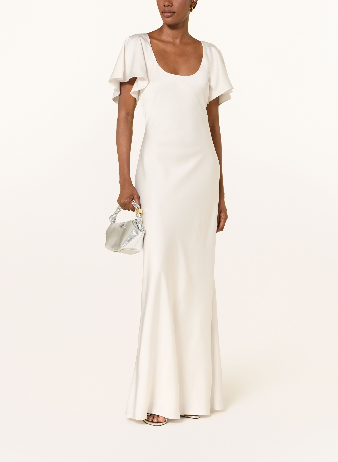 ROTATE Satin dress with flounces: WHITE