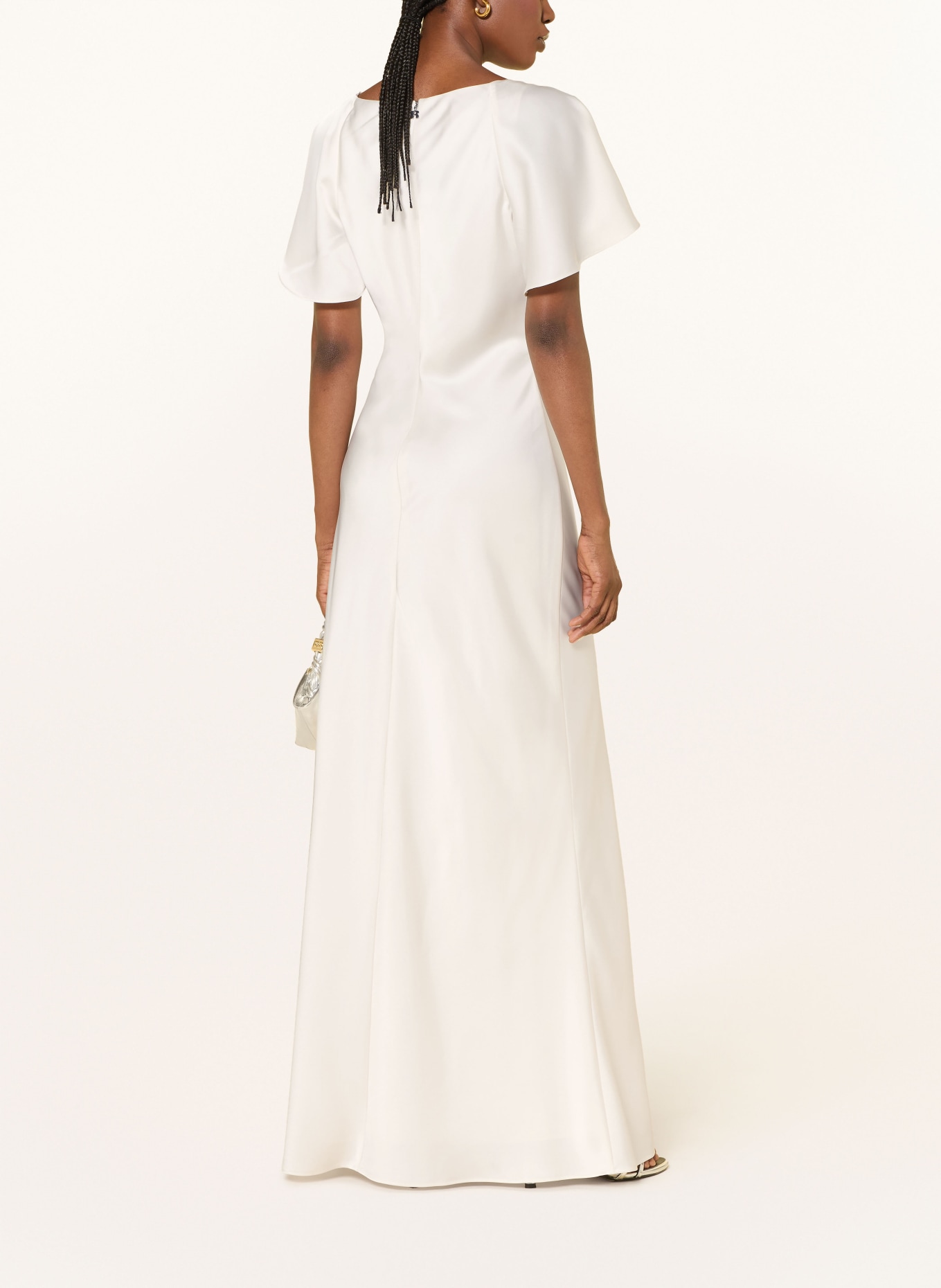 ROTATE Satin dress with flounces: WHITE
